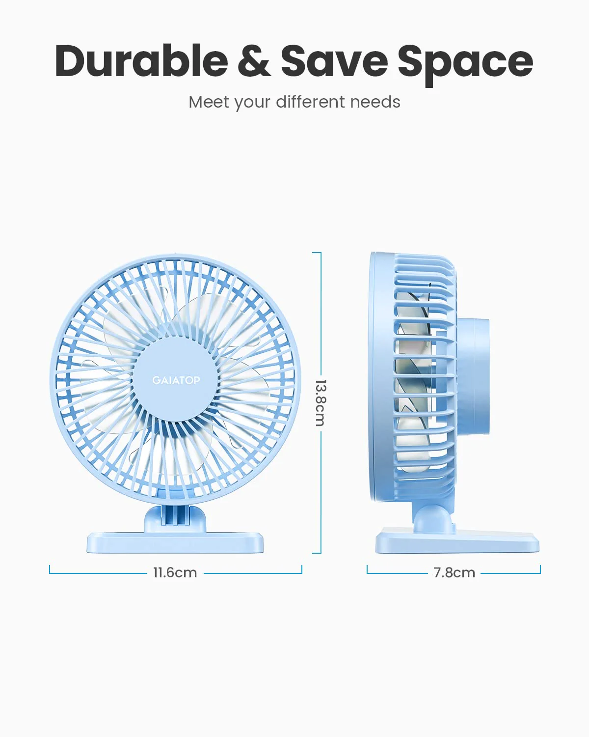 Gaiatop USB Desk Fan, Small But Powerful, Personal Portable Quiet 3 Speeds, Adjustment Mini Table Desktop for Better Cooling Home Office Car Indoor Outdoor Light blue - Image 5