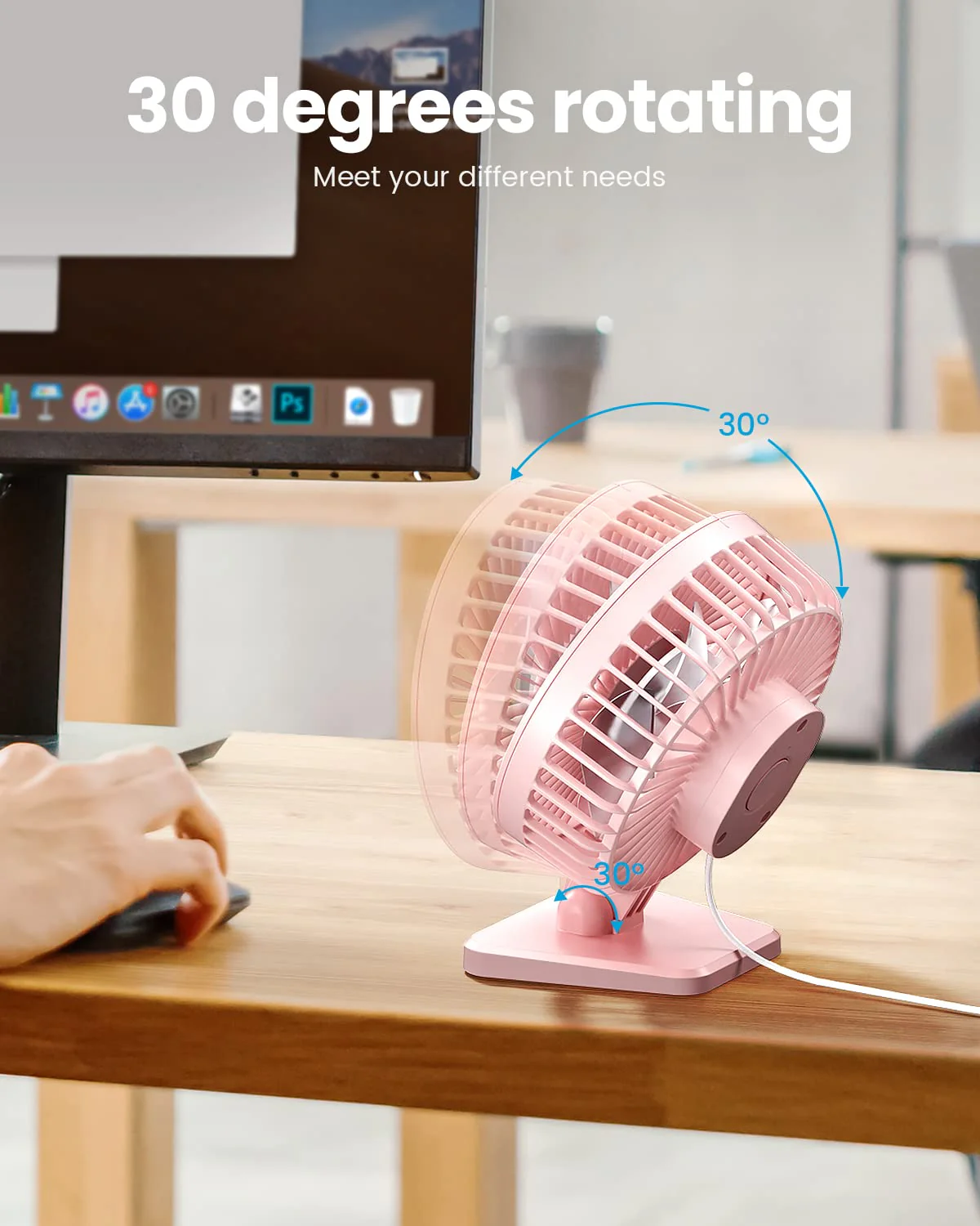 Gaiatop USB Desk Fan, Small But Powerful, Personal Portable Quiet 3 Speeds, Adjustment Mini Table Desktop for Better Cooling Home Office Car Indoor Outdoor Pink - Image 4