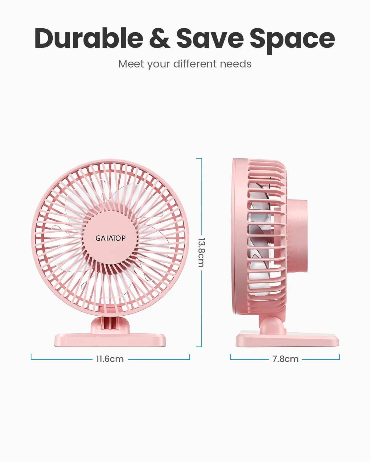 Gaiatop USB Desk Fan, Small But Powerful, Personal Portable Quiet 3 Speeds, Adjustment Mini Table Desktop for Better Cooling Home Office Car Indoor Outdoor Pink - Image 5