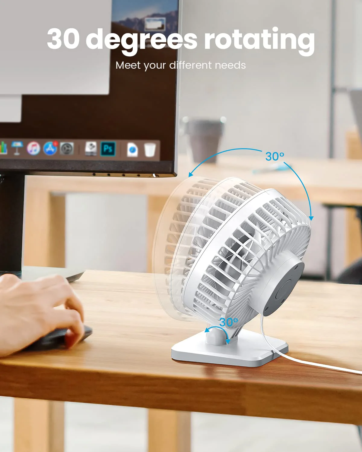 Gaiatop USB Desk Fan, Small But Powerful, Personal Portable Quiet 3 Speeds, Adjustment Mini Table Desktop for Better Cooling Home Office Car Indoor Outdoor White Pure White - Image 4