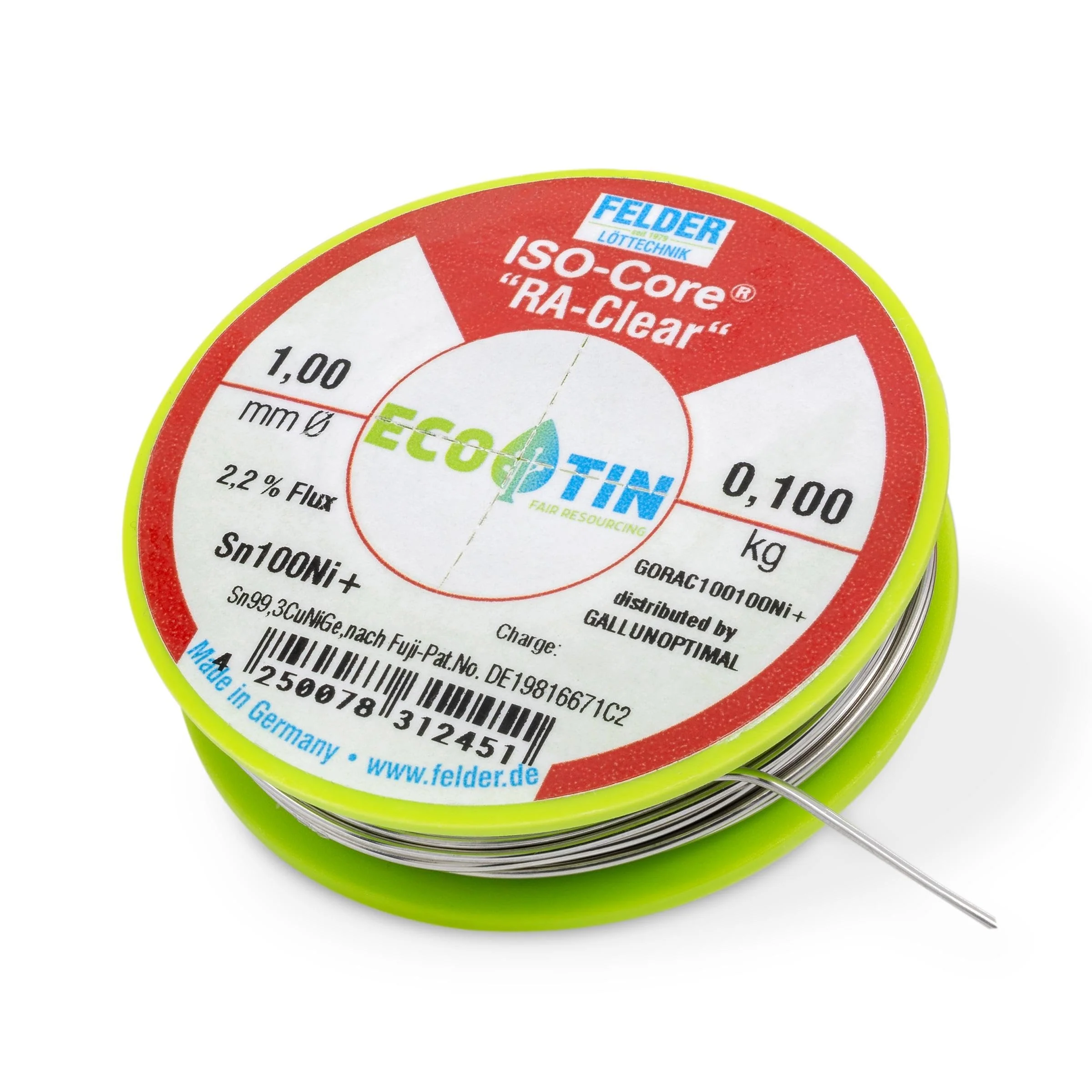 GALLUNOPTIMAL by FELDER Soldering Wire Sn100Ni+ for Stronger Oxidized Soldering Points | 1.0 mm | 100 g Spool | Lead-Free with 2.2% Flux RA-Clear | REM1 | for Electronics, Cables and Electrical 100g Spule / 1,0mm Durchmesser - Image 5