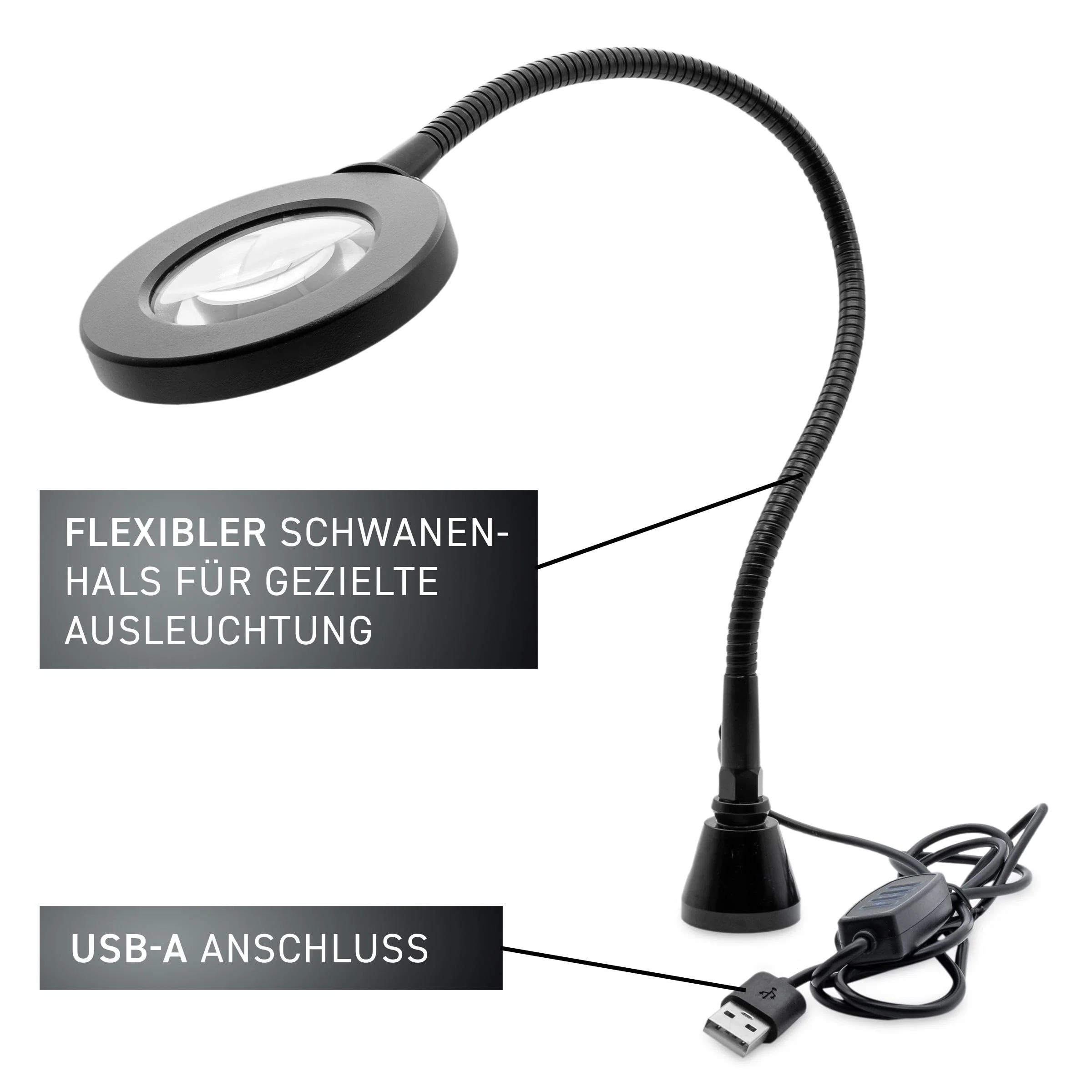 GALLUNOPTIMAL Magnetic Magnifying Lamp with LED Ring Light & Gooseneck - 3 Light Colours Dimmable - USB-A Port - Accessories for GOHH200/400/500 Assembly Fixings LED-Ringlicht mit Lupe - Image 2
