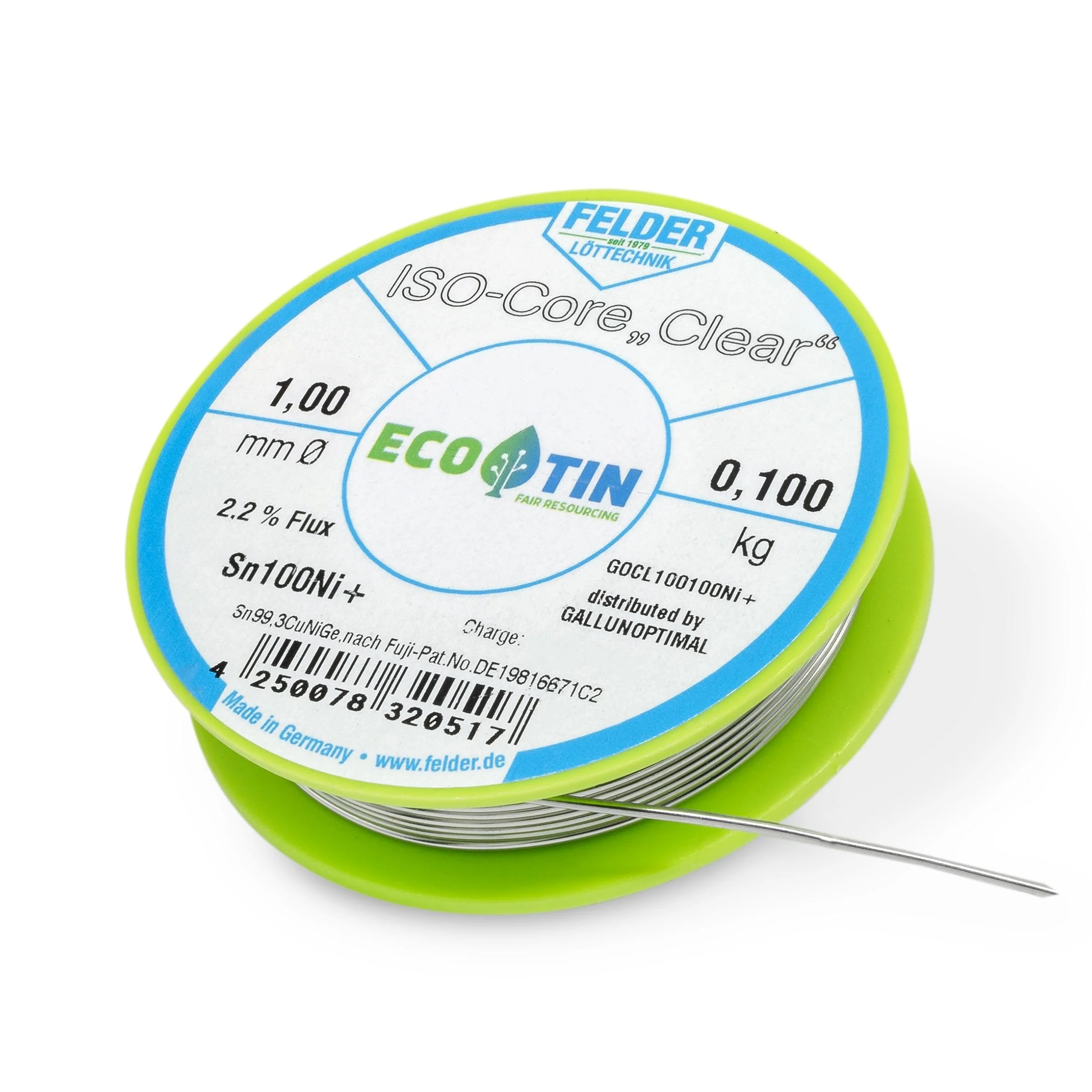 GALLUNOPTIMAL Solder Tin ISO Core Soldering Wire Clear Sn100Ni+ Sn99.3CuNiGe 1 mm on 100 g Spool Made by Felder GmbH in Germany - Image 4