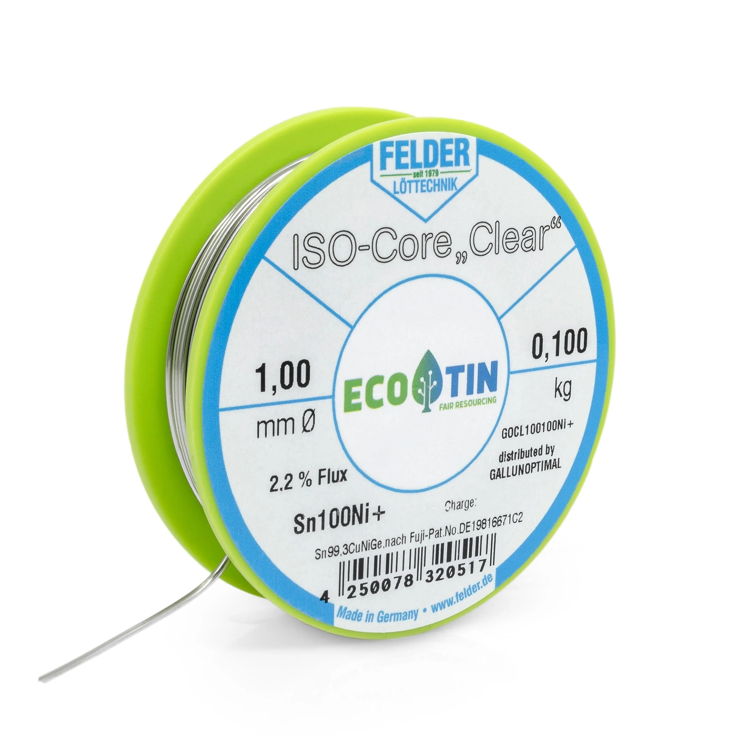GALLUNOPTIMAL Solder Tin ISO Core Soldering Wire Clear Sn100Ni+ Sn99.3CuNiGe 1 mm on 100 g Spool Made by Felder GmbH in Germany - Image 5