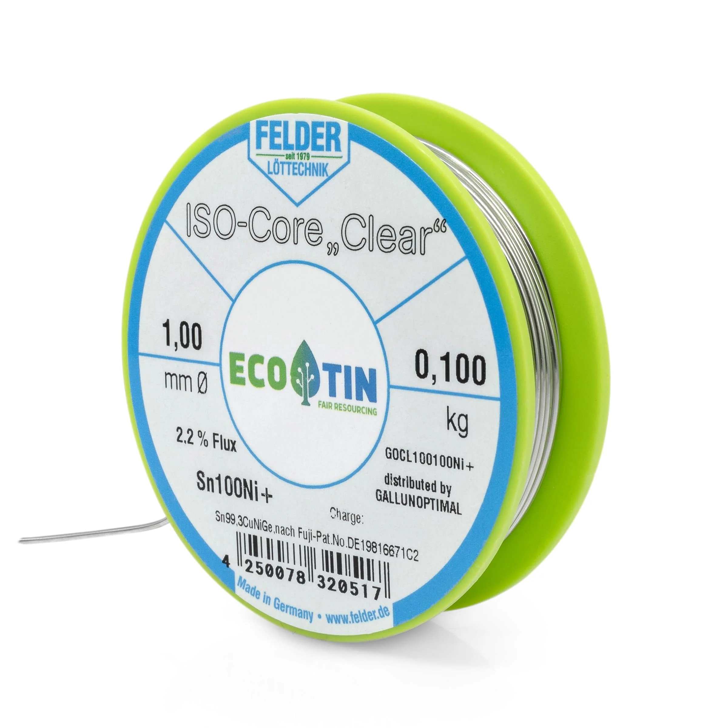 GALLUNOPTIMAL Solder Tin ISO Core Soldering Wire Clear Sn100Ni+ Sn99.3CuNiGe 1 mm on 100 g Spool Made by Felder GmbH in Germany - Image 6