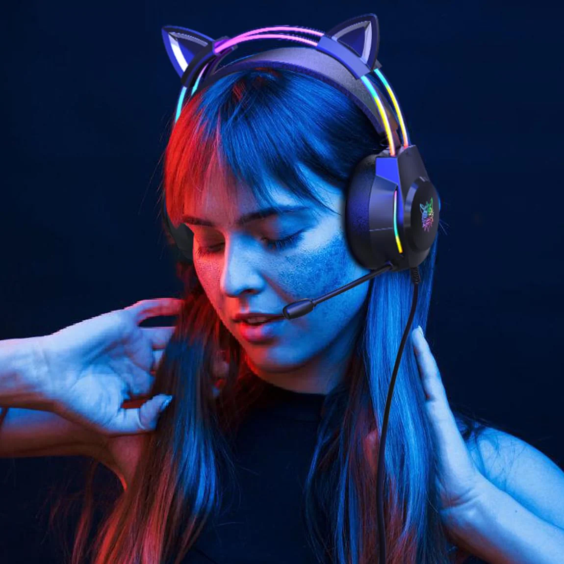 Gaming Headset with Microphone, Cat Ear Headphones for PC Laptop PS4 PS5 Xbox Switch, Rainbow RGB Lighting & Virtual Surround Sound, 3.5mm Wired Over Ear Headphones, Ergonomic Black Cat Ear - Image 8