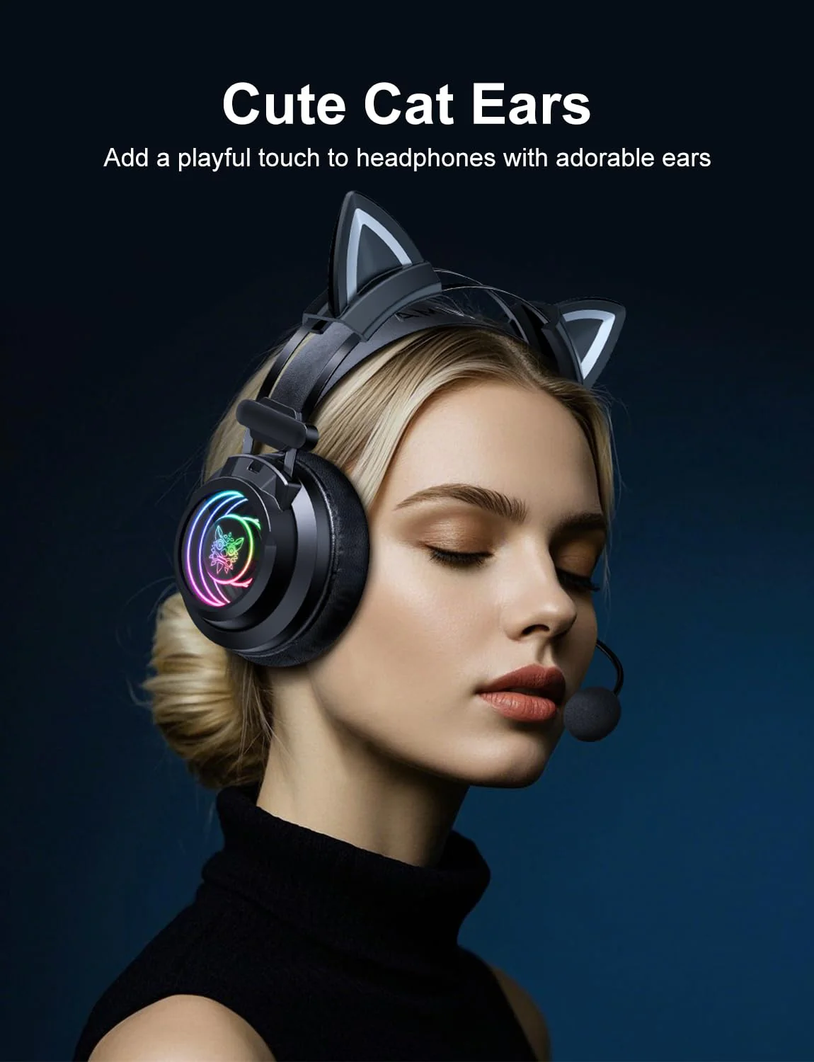 Gaming Headset with Microphone, Detachable Cat Ears, Abyssal Mirror RGB Light, 50 MM Drivers Surround Sound, Lightweight Gaming Headphones for PC/Laptop/PS4/PS5/Switch - Image 2