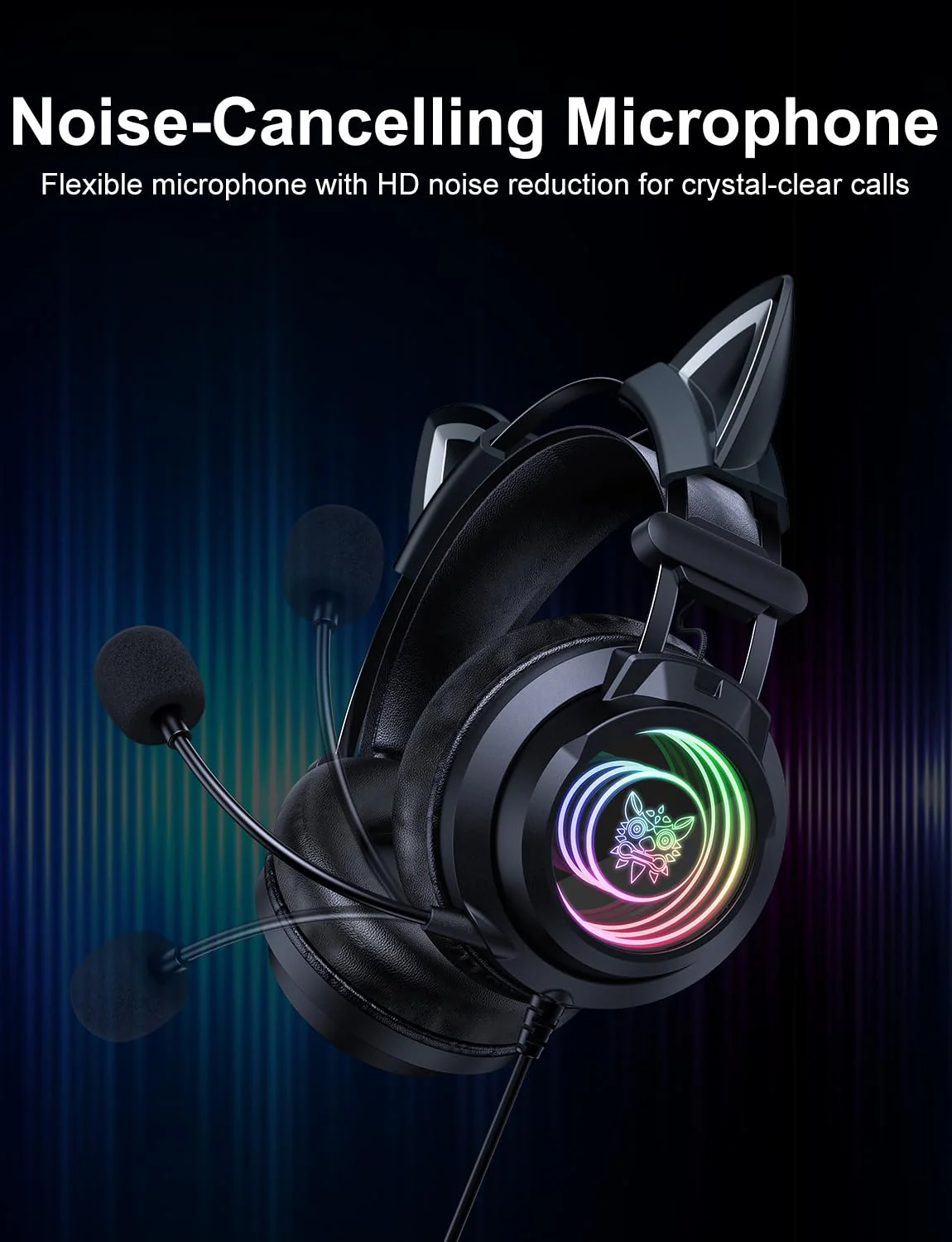 Gaming Headset with Microphone, Detachable Cat Ears, Abyssal Mirror RGB Light, 50 MM Drivers Surround Sound, Lightweight Gaming Headphones for PC/Laptop/PS4/PS5/Switch - Image 5