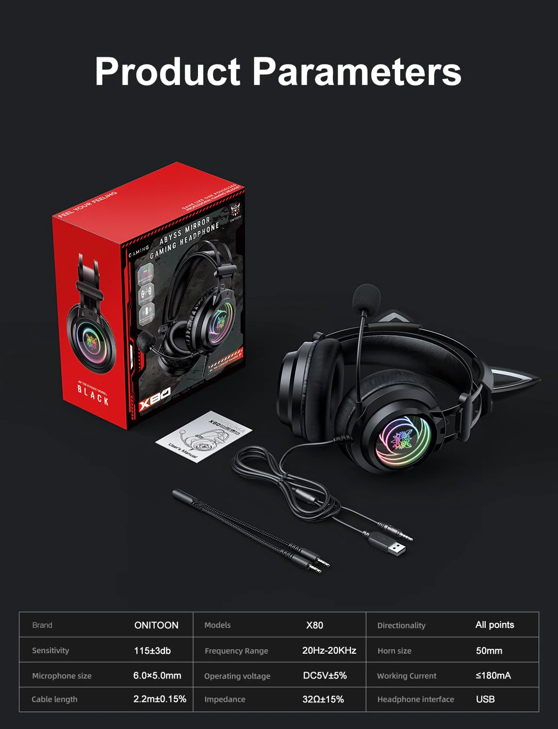 Gaming Headset with Microphone, Detachable Cat Ears, Abyssal Mirror RGB Light, 50 MM Drivers Surround Sound, Lightweight Gaming Headphones for PC/Laptop/PS4/PS5/Switch - Image 8