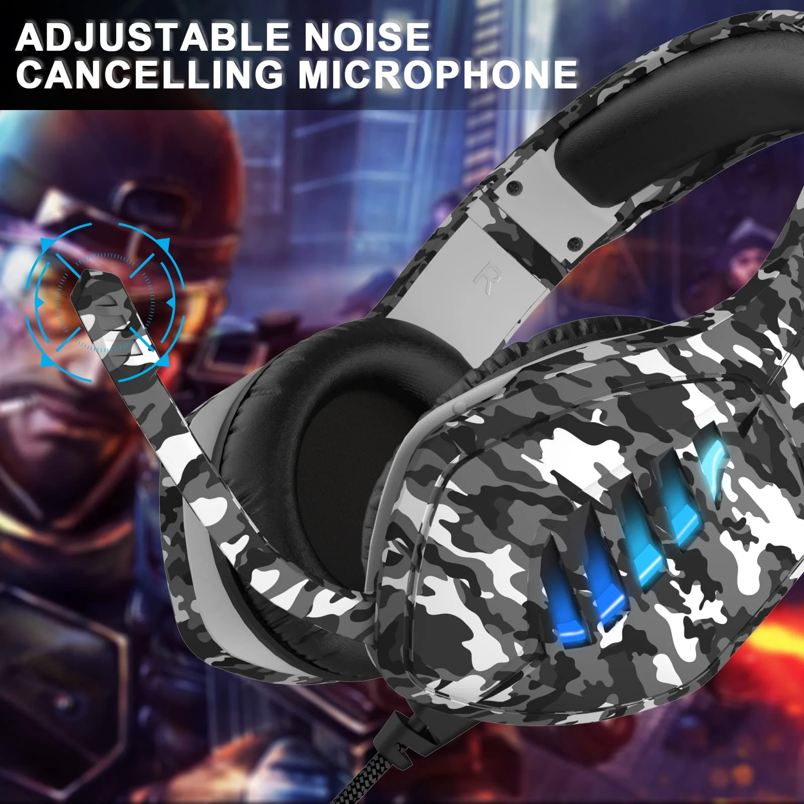 Gaming Headset with Microphone - for PC, PS4, PS5, Switch, Xbox One, Xbox Series X|S - 3.5mm Jack Gamer Headphone with Noise Canceling Mic (Camo Black) Camo&Black - Image 3