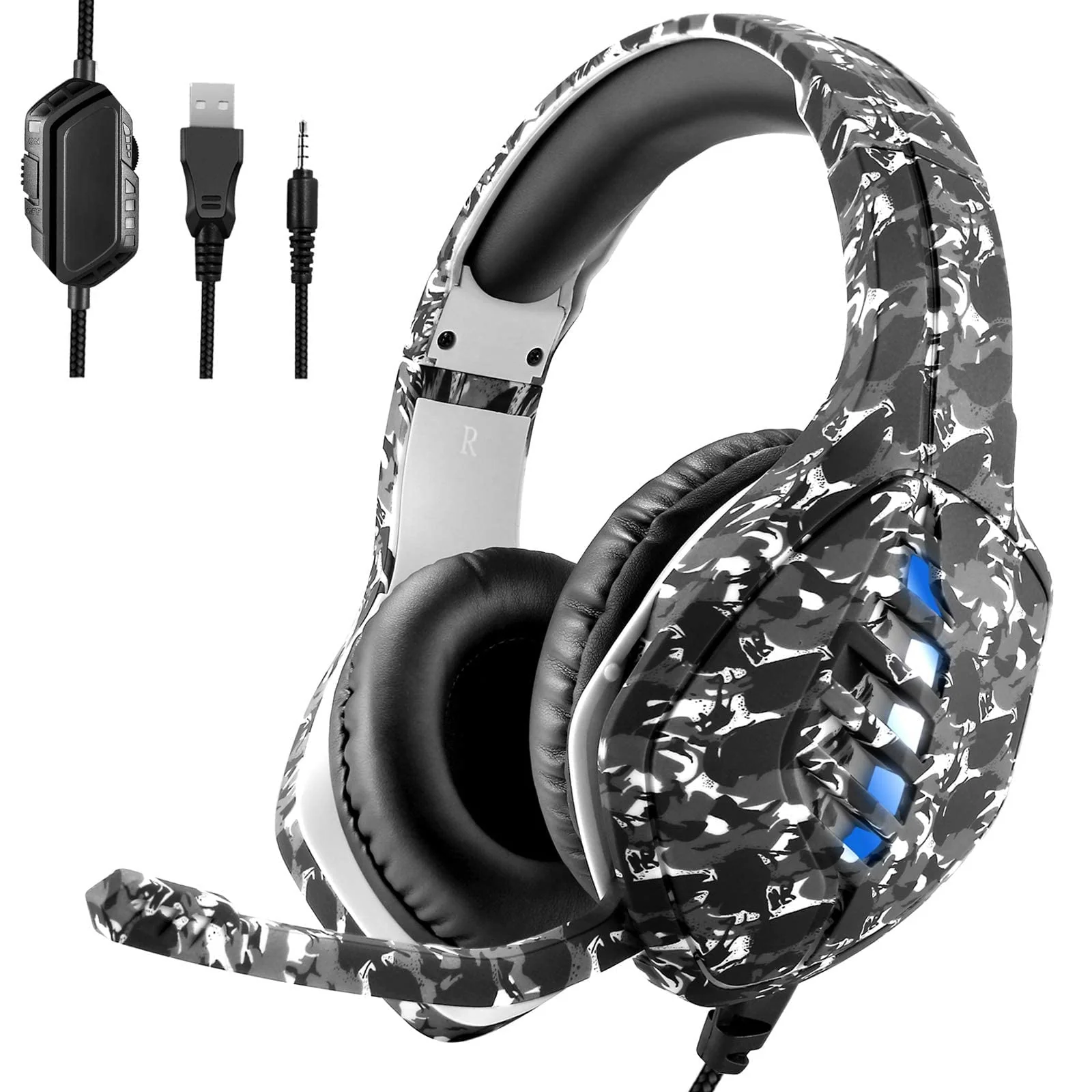Gaming Headset with Microphone - for PC, PS4, PS5, Switch, Xbox One, Xbox Series X|S - 3.5mm Jack Gamer Headphone with Noise Canceling Mic (Camo Black) Camo&Black - Image 4