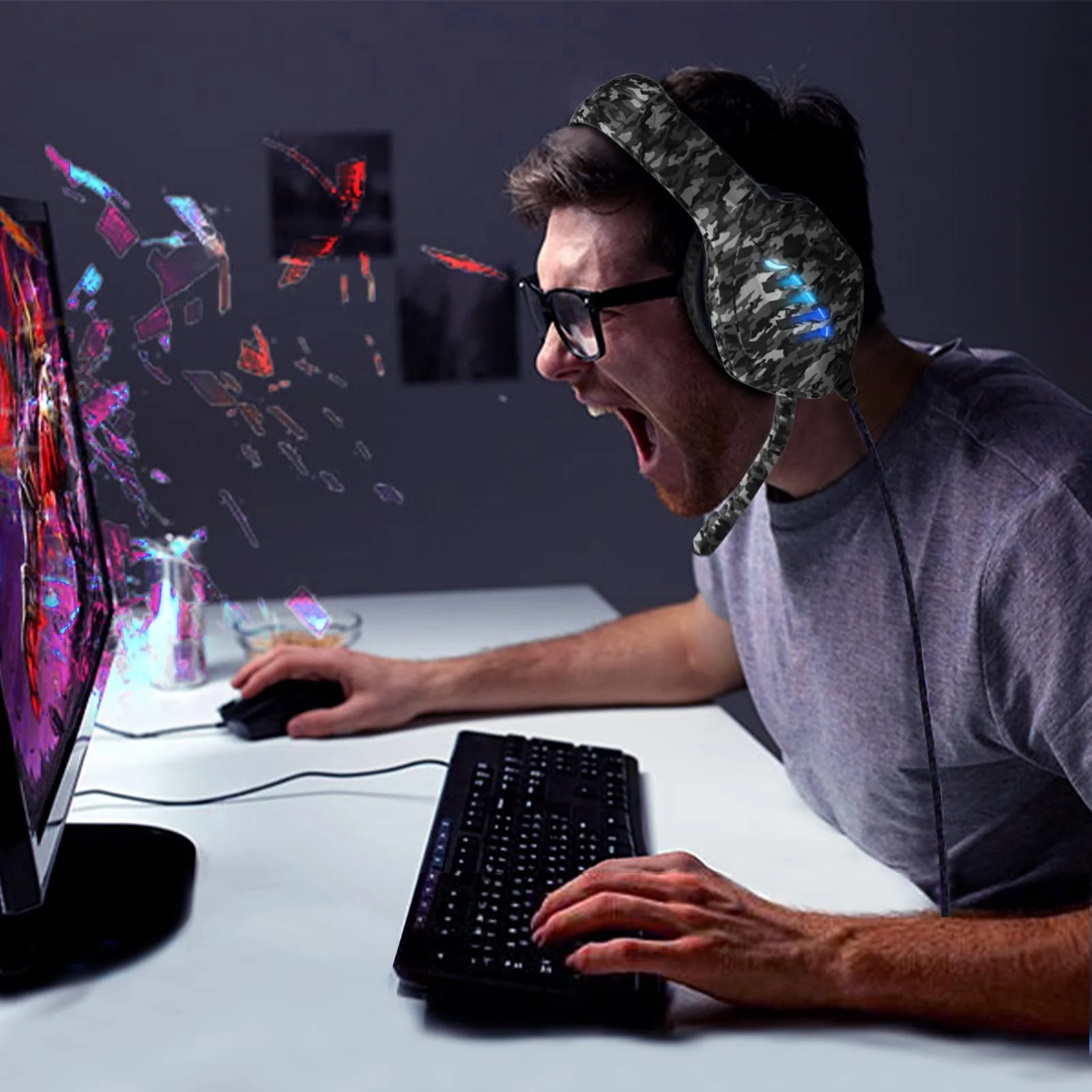Gaming Headset with Microphone - for PC, PS4, PS5, Switch, Xbox One, Xbox Series X|S - 3.5mm Jack Gamer Headphone with Noise Canceling Mic (Camo Black) Camo&Black - Image 5
