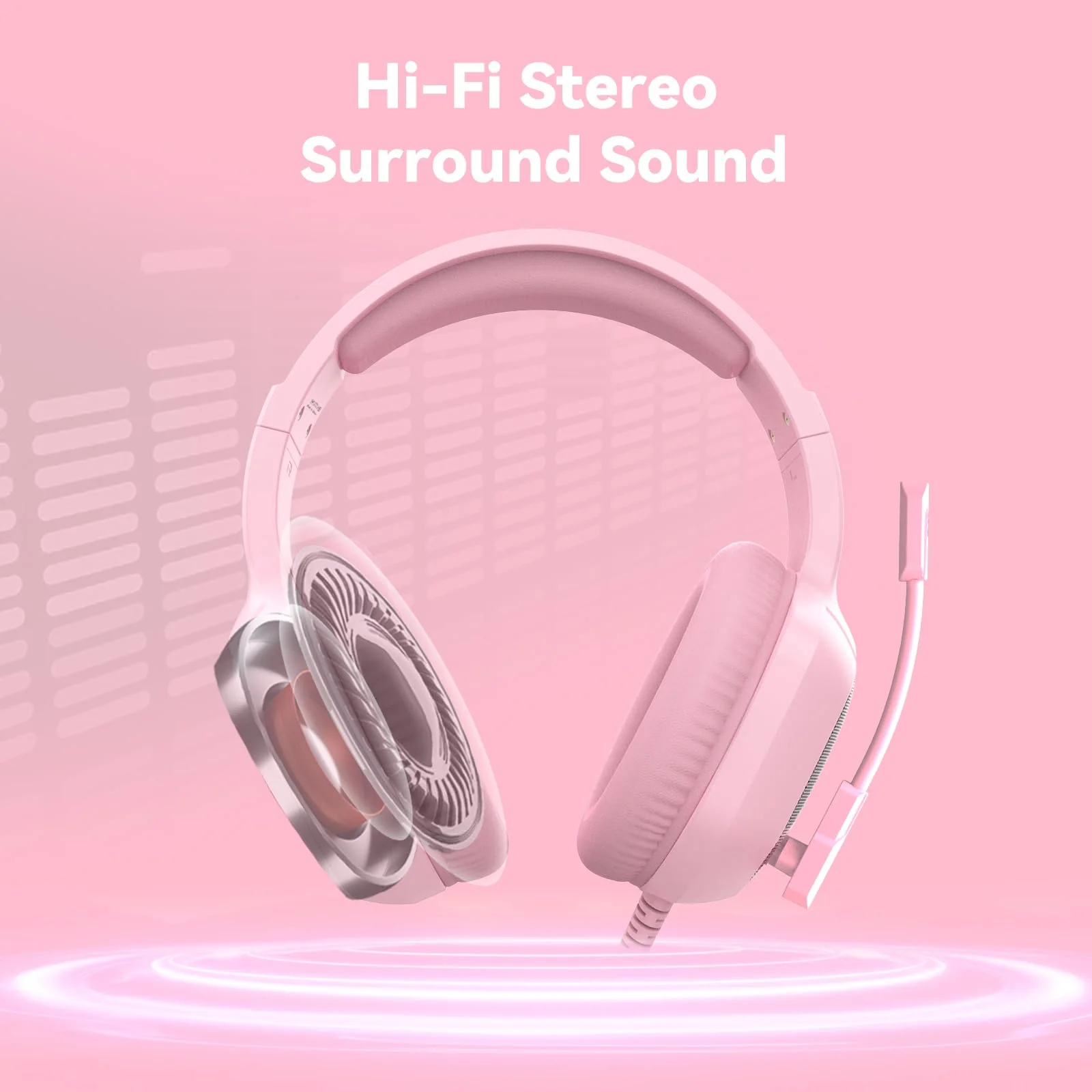 Gaming Headset with Microphone for Pc, Xbox One Series X/s, Ps4, Ps5, Switch, Stereo Wired Noise Cancelling Over-Ear Headphones with Mic, RGB, for Computer, Laptop, Mac, Nintendo (Pink) Pink - Image 2