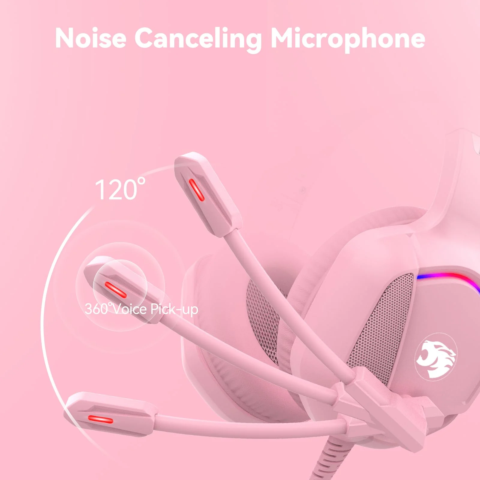 Gaming Headset with Microphone for Pc, Xbox One Series X/s, Ps4, Ps5, Switch, Stereo Wired Noise Cancelling Over-Ear Headphones with Mic, RGB, for Computer, Laptop, Mac, Nintendo (Pink) Pink - Image 3