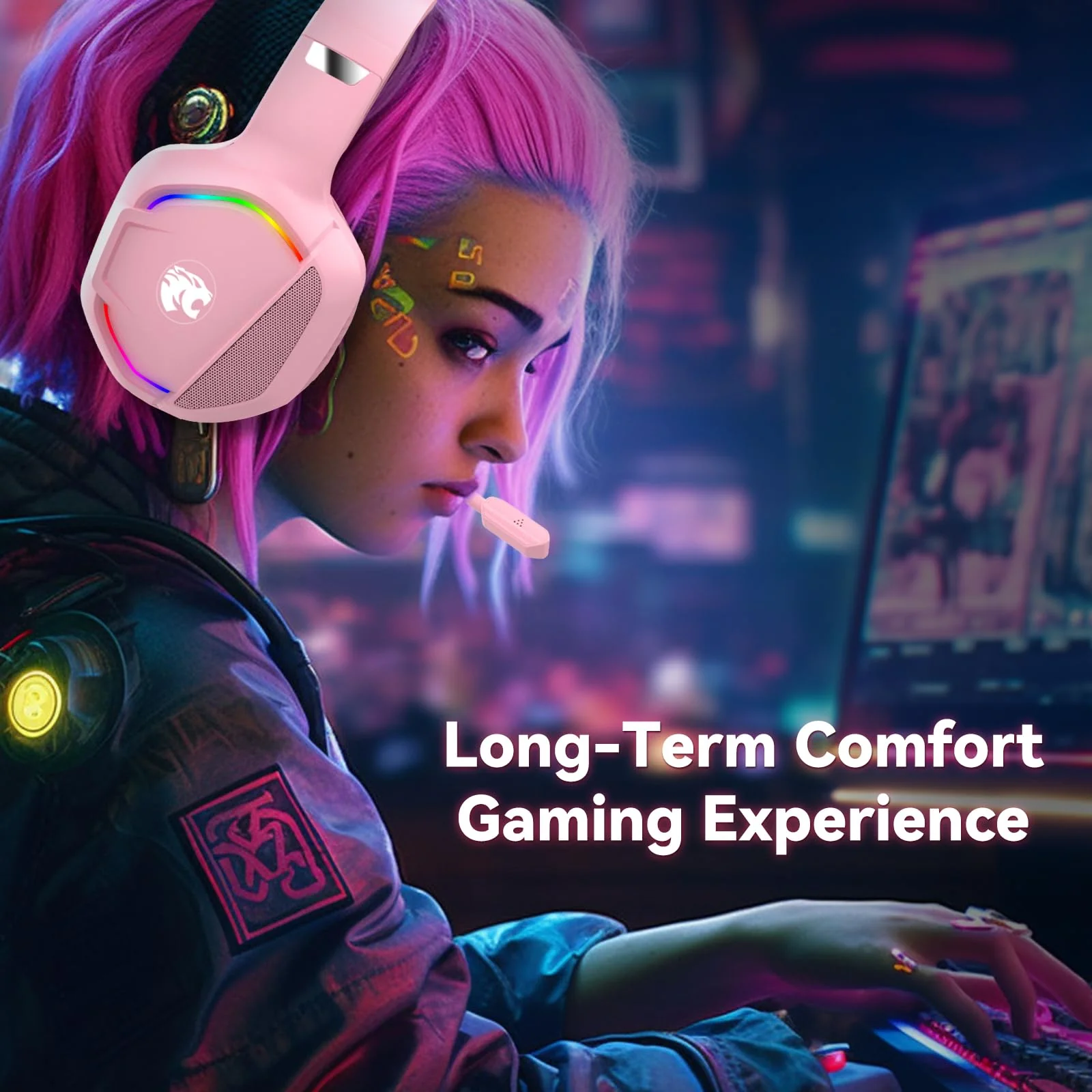 Gaming Headset with Microphone for Pc, Xbox One Series X/s, Ps4, Ps5, Switch, Stereo Wired Noise Cancelling Over-Ear Headphones with Mic, RGB, for Computer, Laptop, Mac, Nintendo (Pink) Pink - Image 4
