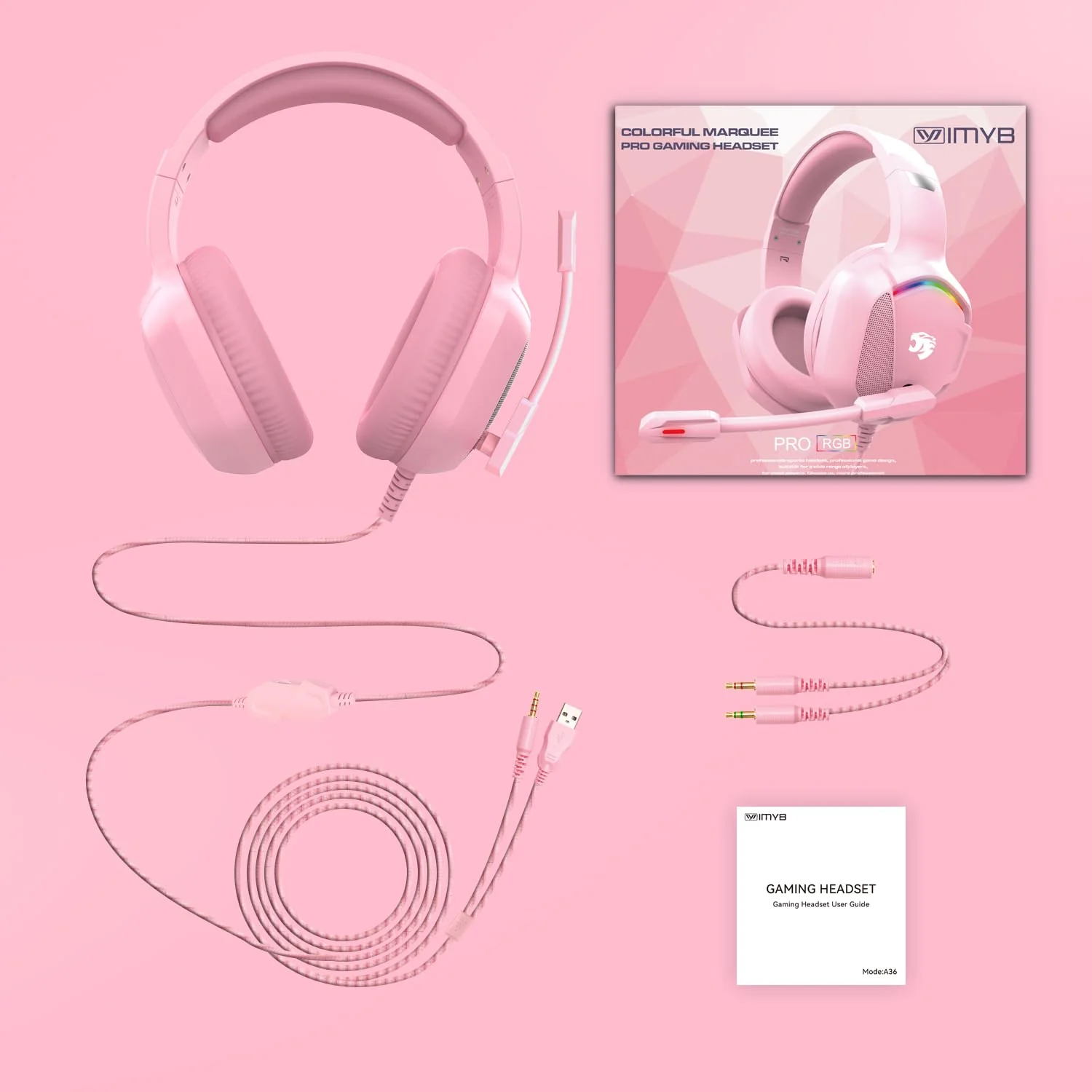 Gaming Headset with Microphone for Pc, Xbox One Series X/s, Ps4, Ps5, Switch, Stereo Wired Noise Cancelling Over-Ear Headphones with Mic, RGB, for Computer, Laptop, Mac, Nintendo (Pink) Pink - Image 6