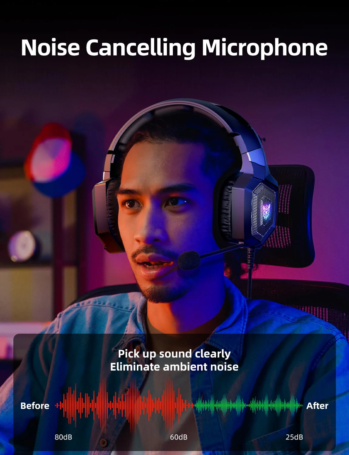 Gaming Headset with Microphone, Gaming Headphones Compatible for PS4 PS5 Xbox PC with RGB Lights, PlayStation Headset with Noise Reduction 7.1 Surround Sound Over-Ear and Wired 3.5mm Jack (Black) - Image 2