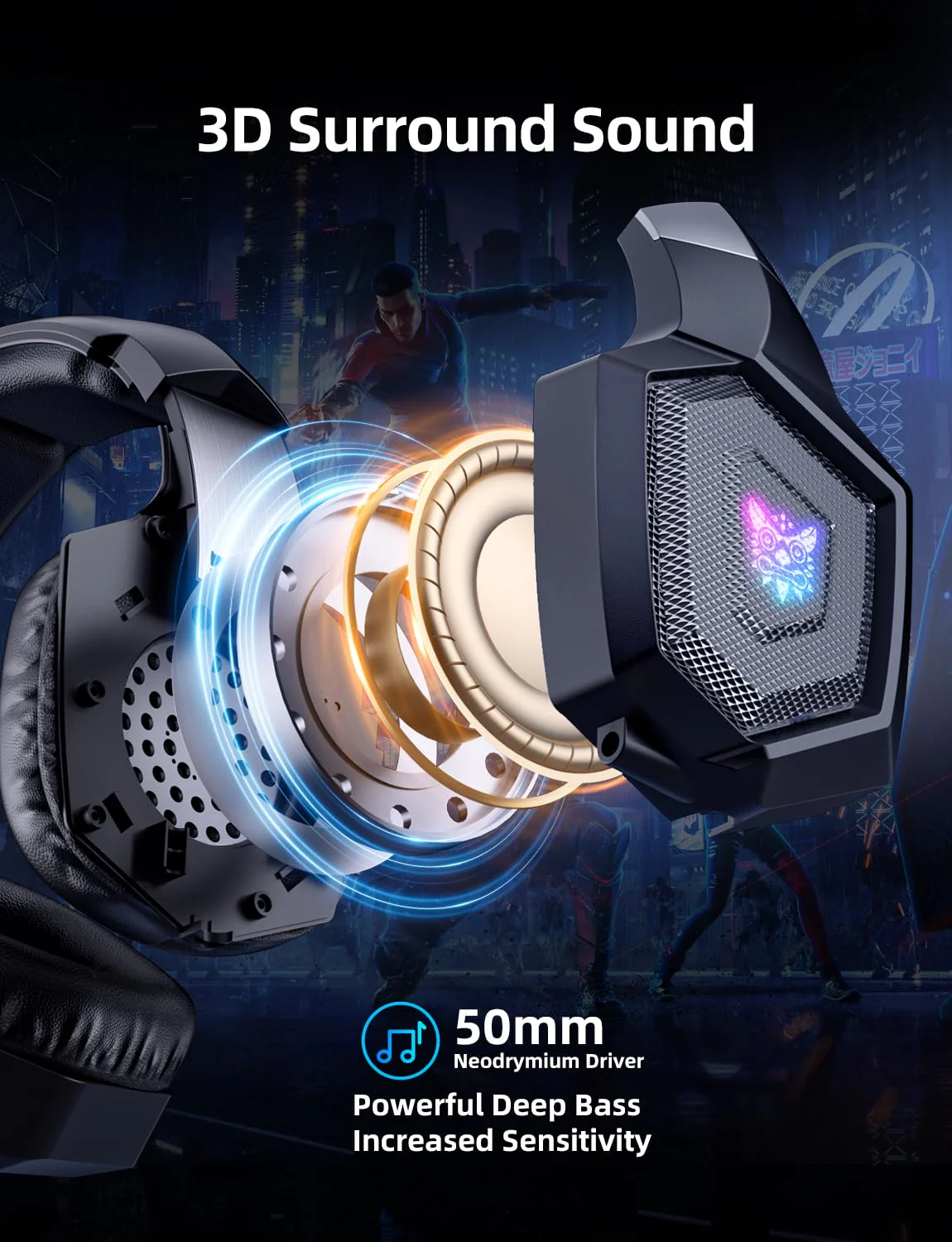 Gaming Headset with Microphone, Gaming Headphones Compatible for PS4 PS5 Xbox PC with RGB Lights, PlayStation Headset with Noise Reduction 7.1 Surround Sound Over-Ear and Wired 3.5mm Jack (Black) - Image 3