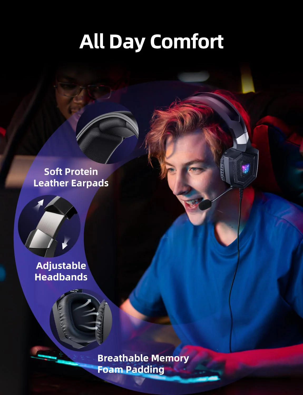 Gaming Headset with Microphone, Gaming Headphones Compatible for PS4 PS5 Xbox PC with RGB Lights, PlayStation Headset with Noise Reduction 7.1 Surround Sound Over-Ear and Wired 3.5mm Jack (Black) - Image 4