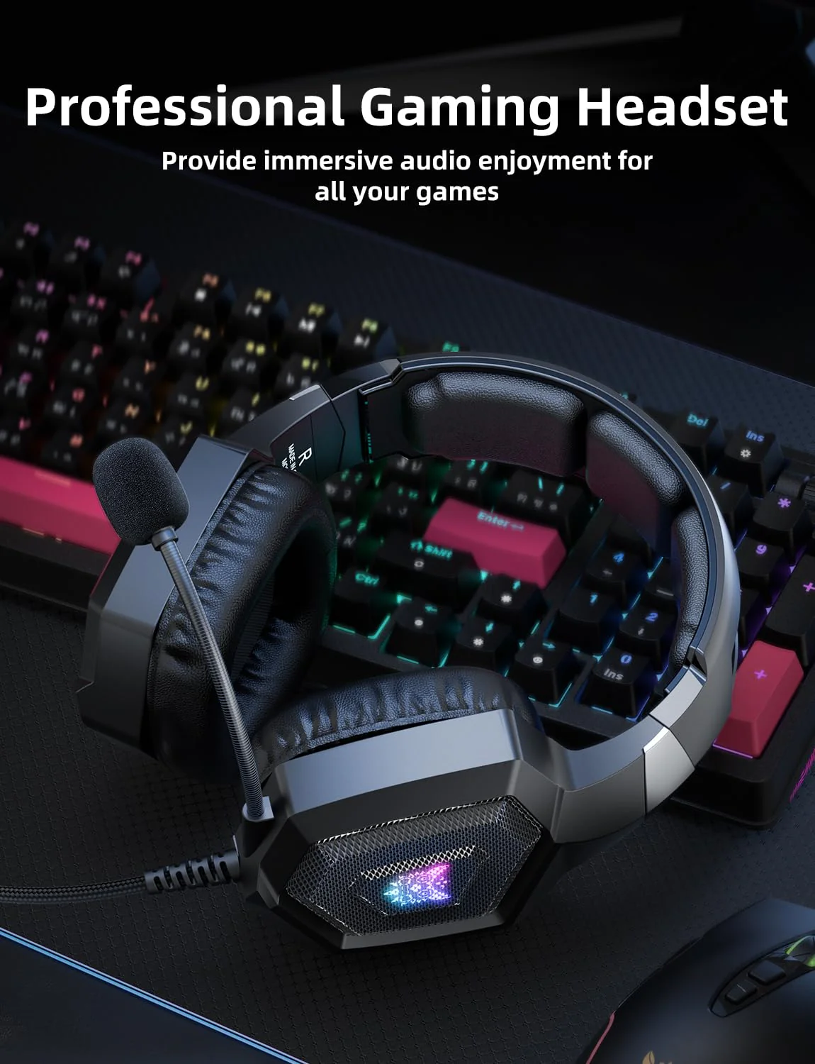 Gaming Headset with Microphone, Gaming Headphones Compatible for PS4 PS5 Xbox PC with RGB Lights, PlayStation Headset with Noise Reduction 7.1 Surround Sound Over-Ear and Wired 3.5mm Jack (Black) - Image 7