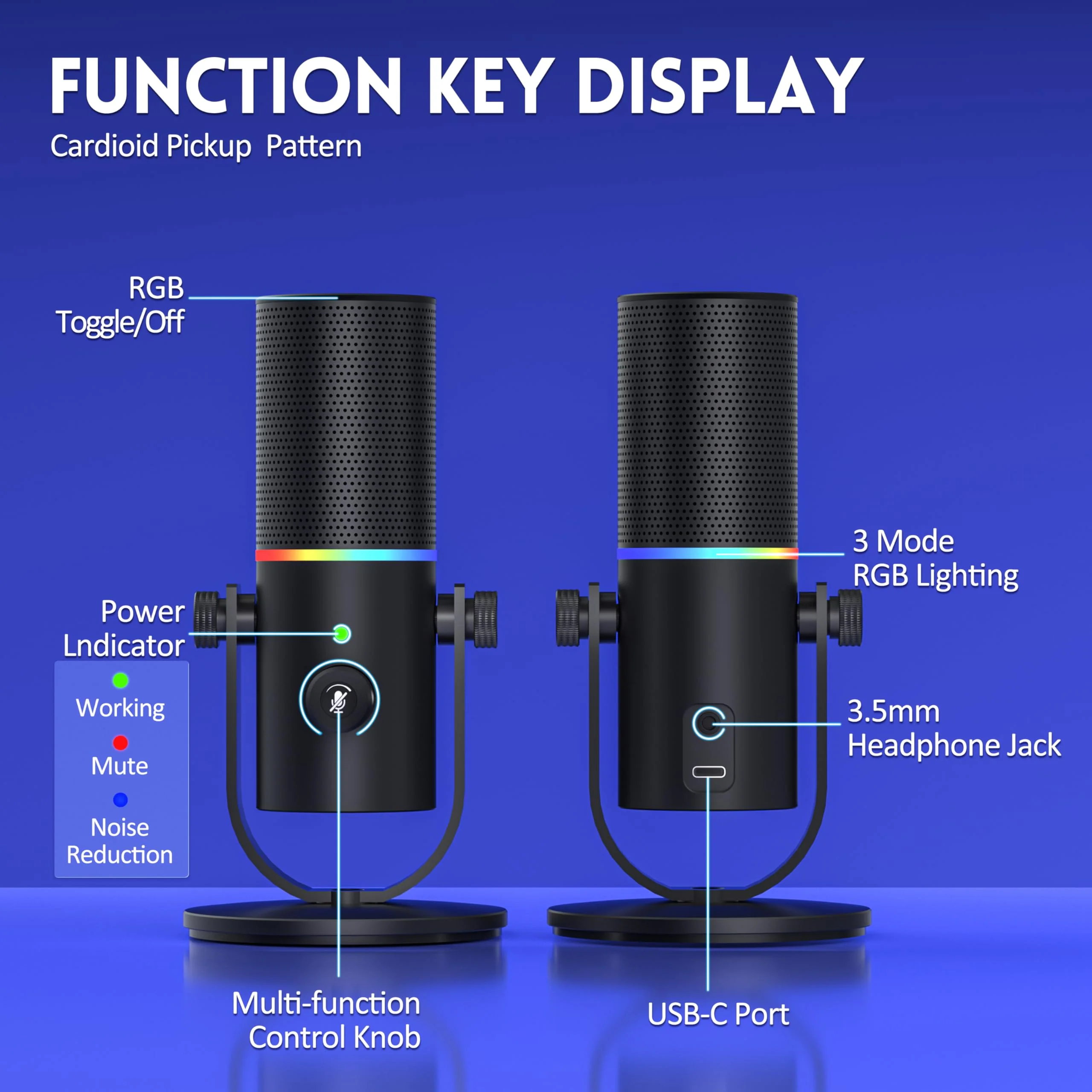 Gaming Microphone, USB Microphone for PC, Plug & Play Condenser Mic with RGB Light, Desk Computer Microphone, Gain Control, Singing, Recording, Streaming, Podcasting, PS4/5 and Conference - Image 4