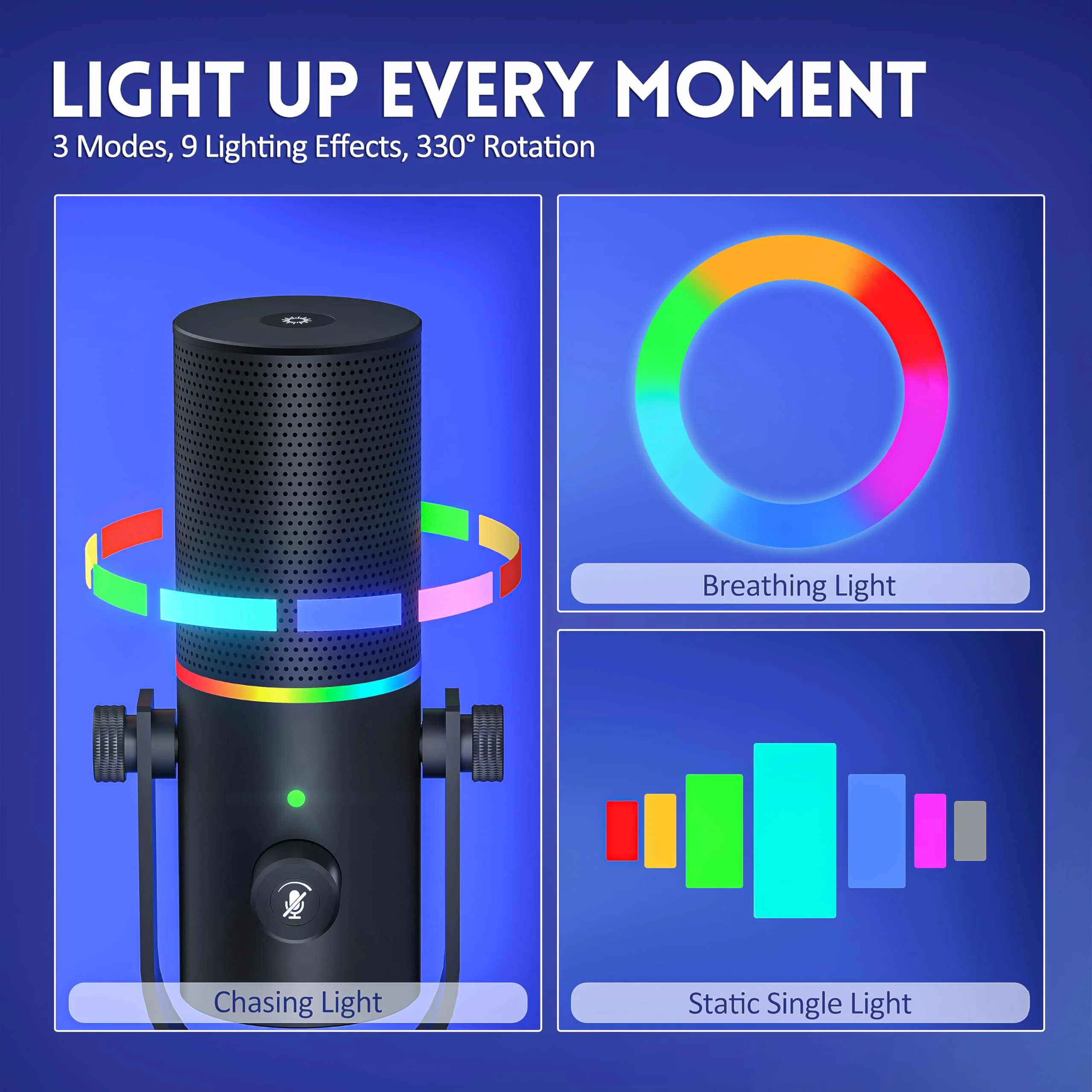 Gaming Microphone, USB Microphone for PC, Plug & Play Condenser Mic with RGB Light, Desk Computer Microphone, Gain Control, Singing, Recording, Streaming, Podcasting, PS4/5 and Conference - Image 5