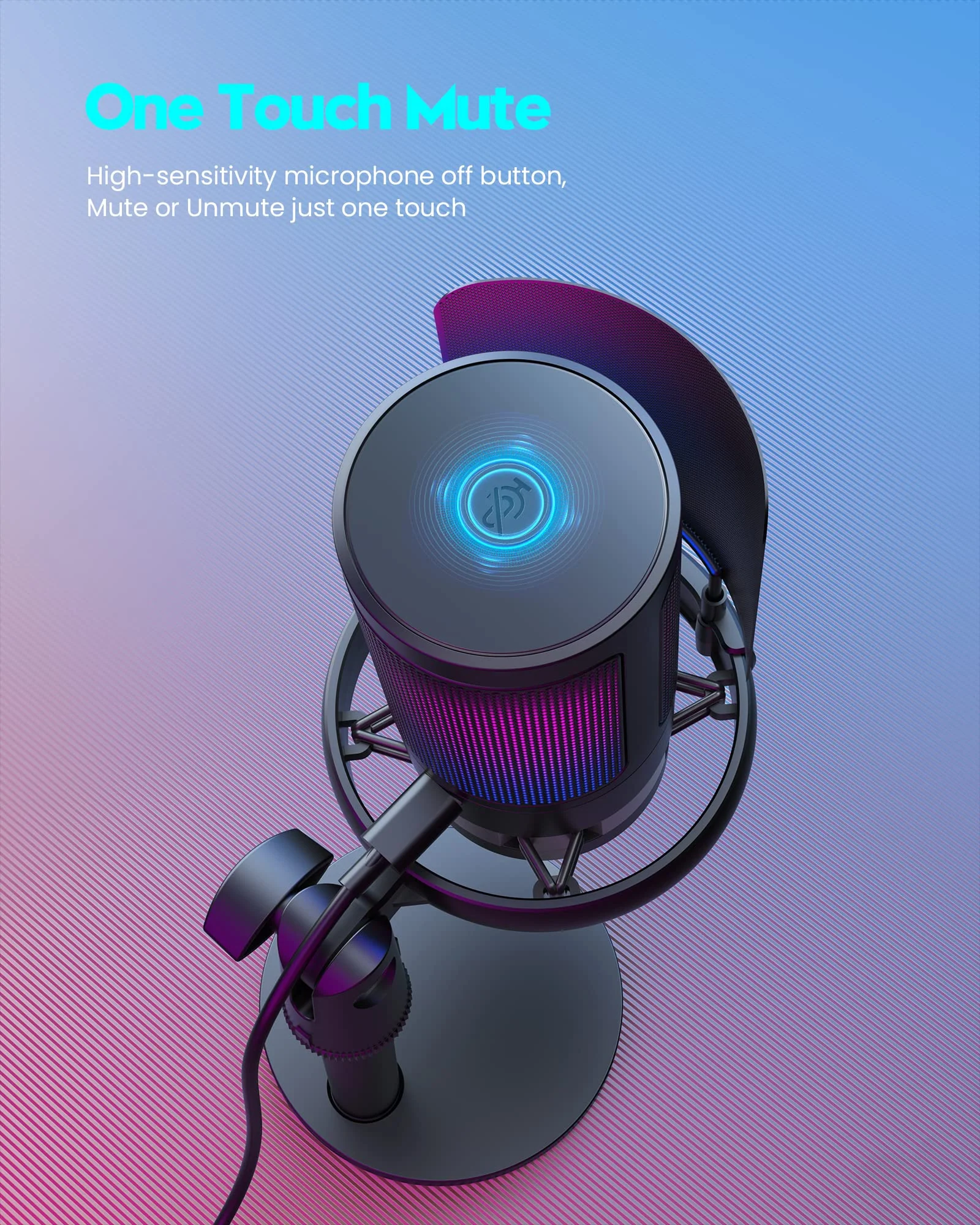 Gaming Microphone, USB PC Mic for Podcasts Videos, Streaming, Condenser Mic with Quick Mute, Tripod Stand, Pop Filter, RGB Indicator, Shock Mount, Rotate gain button, Compatible with PS4/5/PC With Stand - Image 3