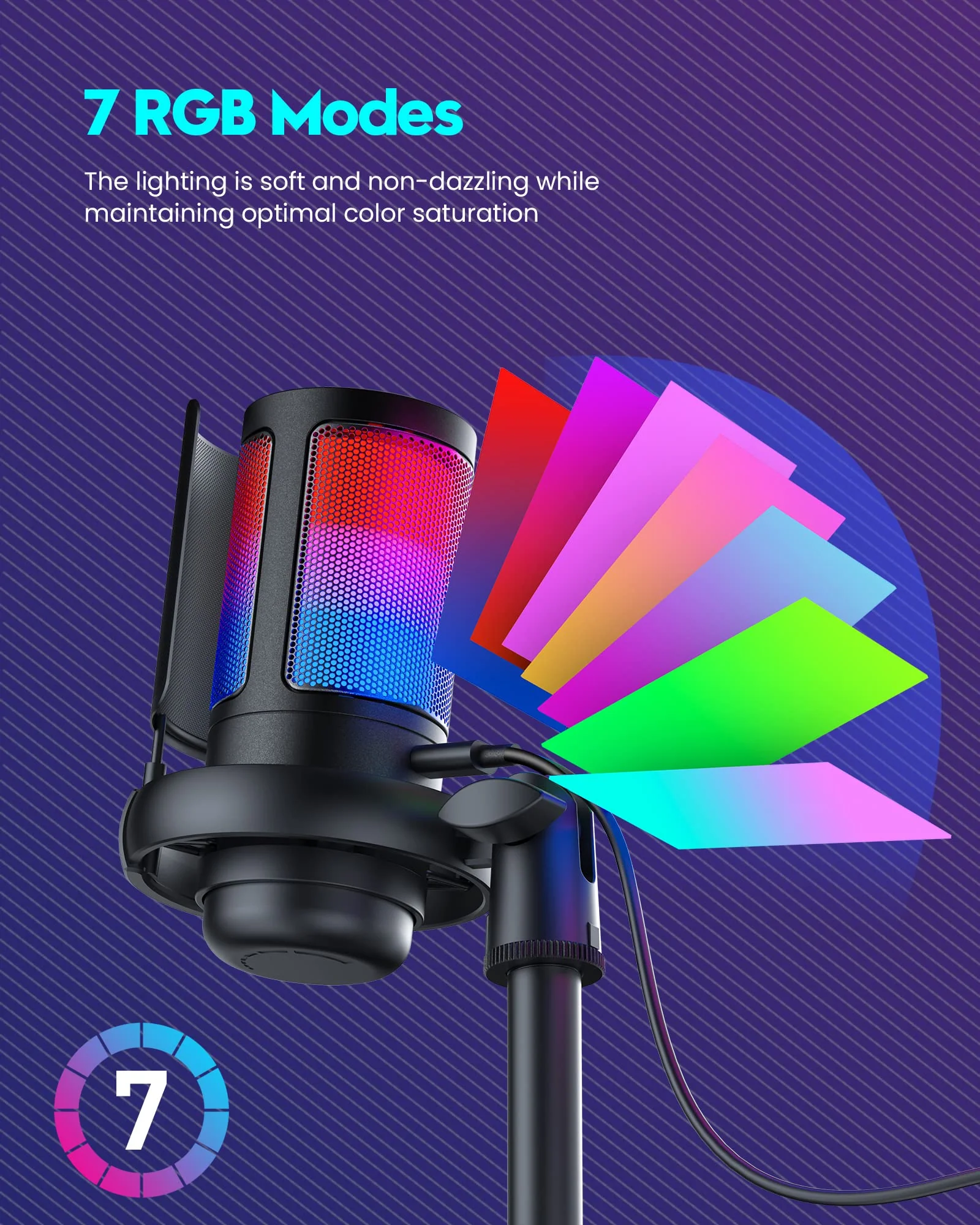 Gaming Microphone, USB PC Mic for Podcasts Videos, Streaming, Condenser Mic with Quick Mute, Tripod Stand, Pop Filter, RGB Indicator, Shock Mount, Rotate gain button, Compatible with PS4/5/PC With Stand - Image 4