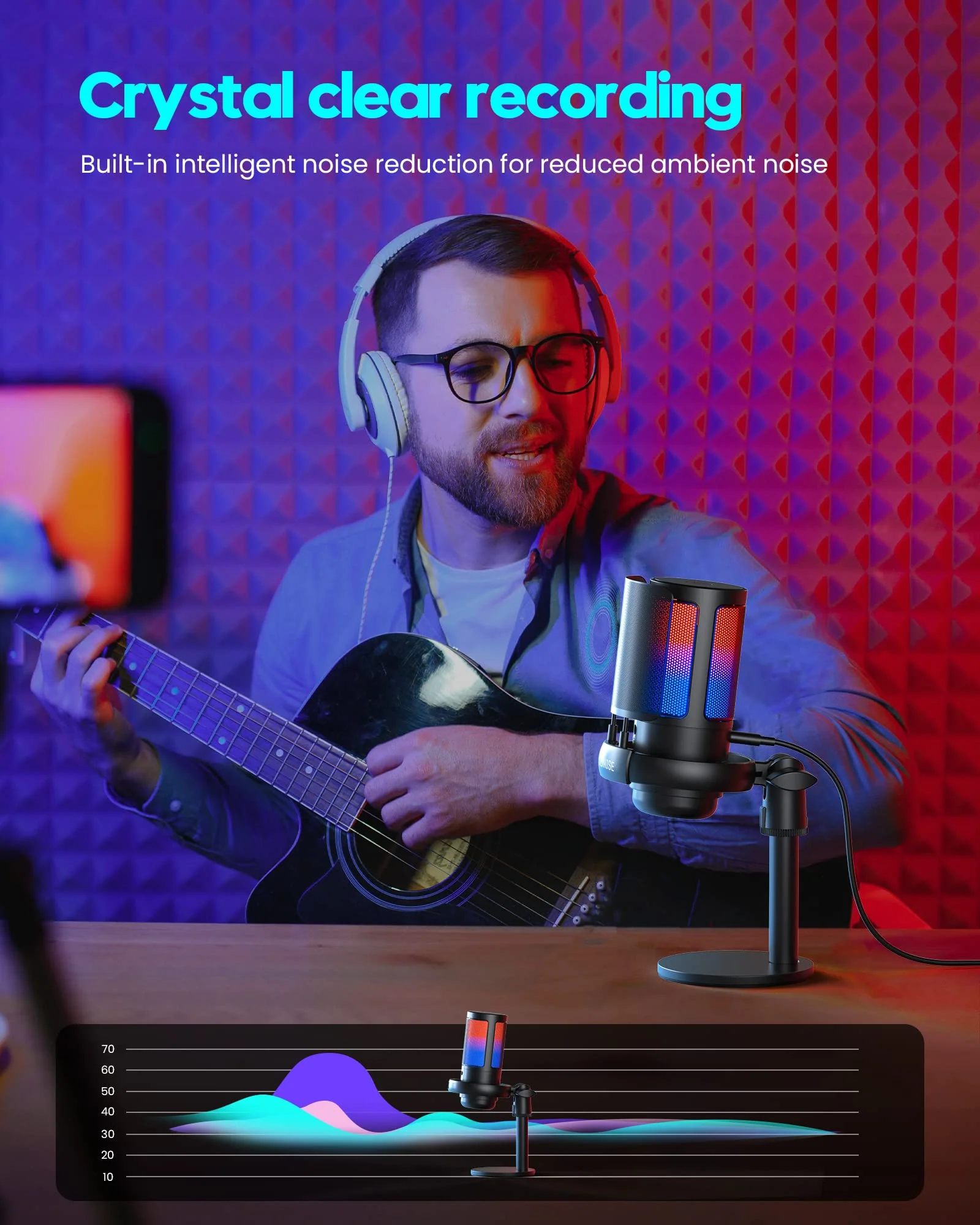 Gaming Microphone, USB PC Mic for Podcasts Videos, Streaming, Condenser Mic with Quick Mute, Tripod Stand, Pop Filter, RGB Indicator, Shock Mount, Rotate gain button, Compatible with PS4/5/PC With Stand - Image 7