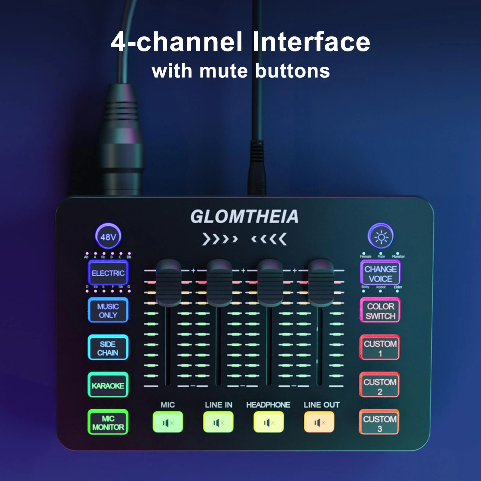 Gaming Sound Board Audio Interface Voice Changer for PC PS4 PS5 Streaming Mixer Soundboard Compatible with XLR Condenser/Dynamic Microphone - Image 2