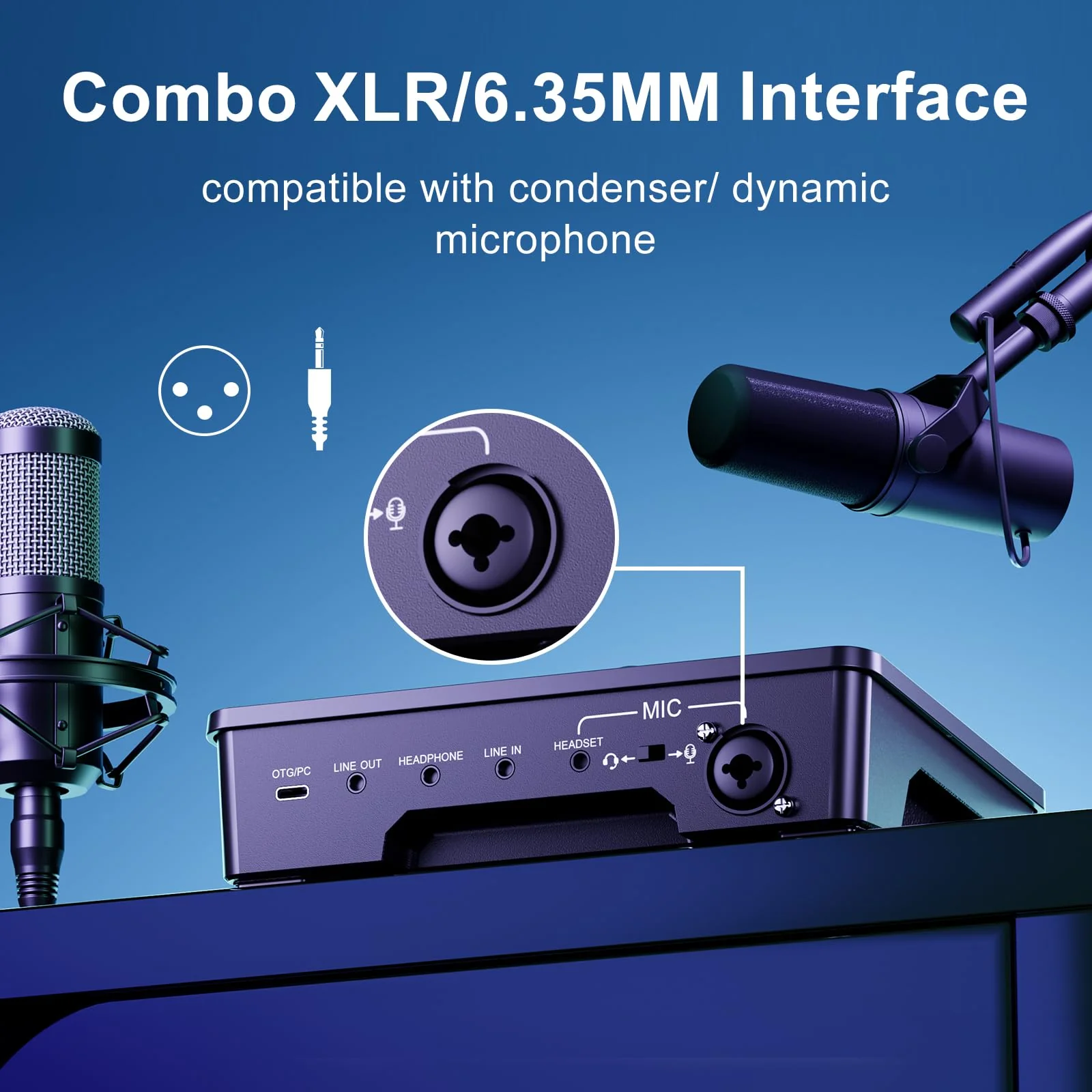 Gaming Sound Board Audio Interface Voice Changer for PC PS4 PS5 Streaming Mixer Soundboard Compatible with XLR Condenser/Dynamic Microphone - Image 3