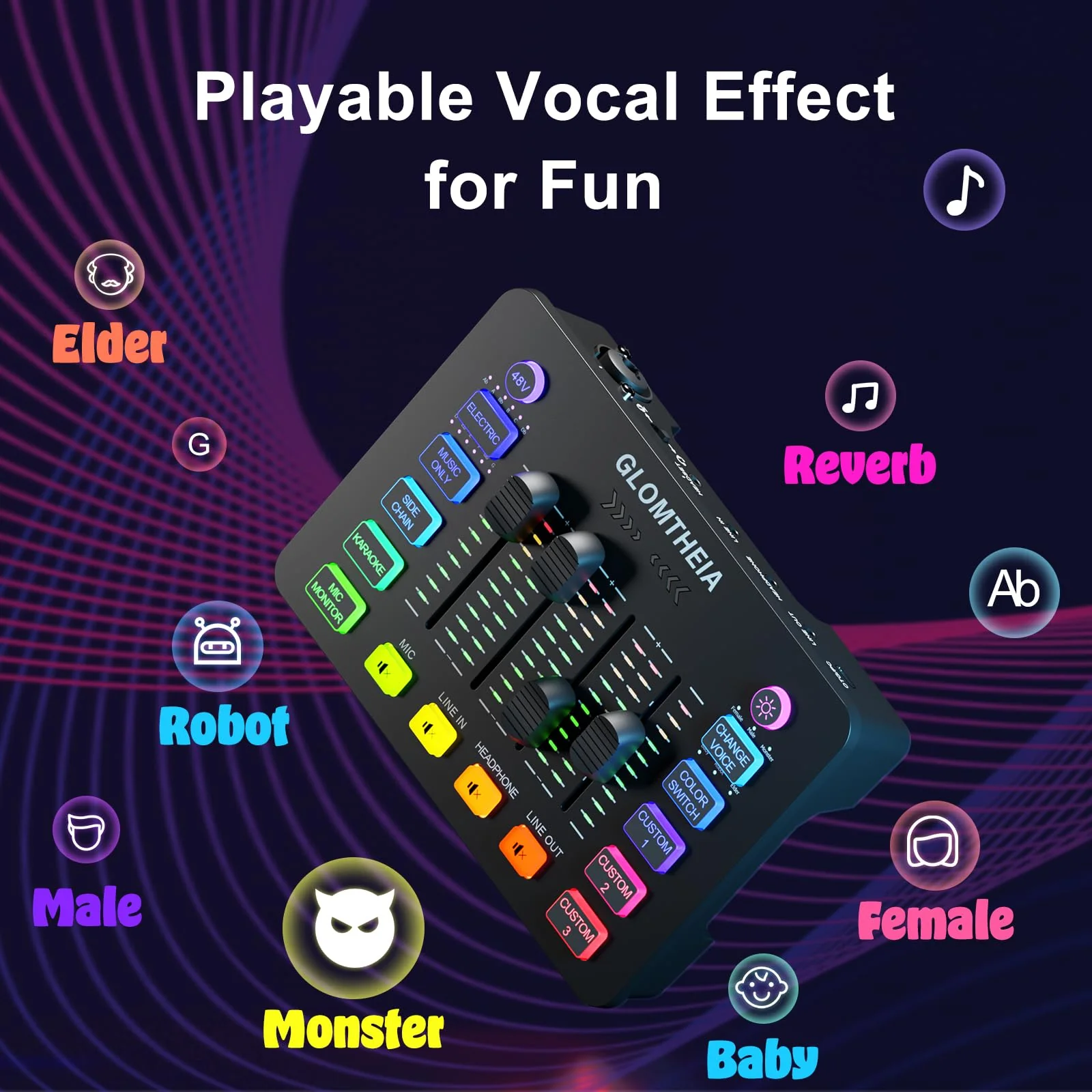 Gaming Sound Board Audio Interface Voice Changer for PC PS4 PS5 Streaming Mixer Soundboard Compatible with XLR Condenser/Dynamic Microphone - Image 5