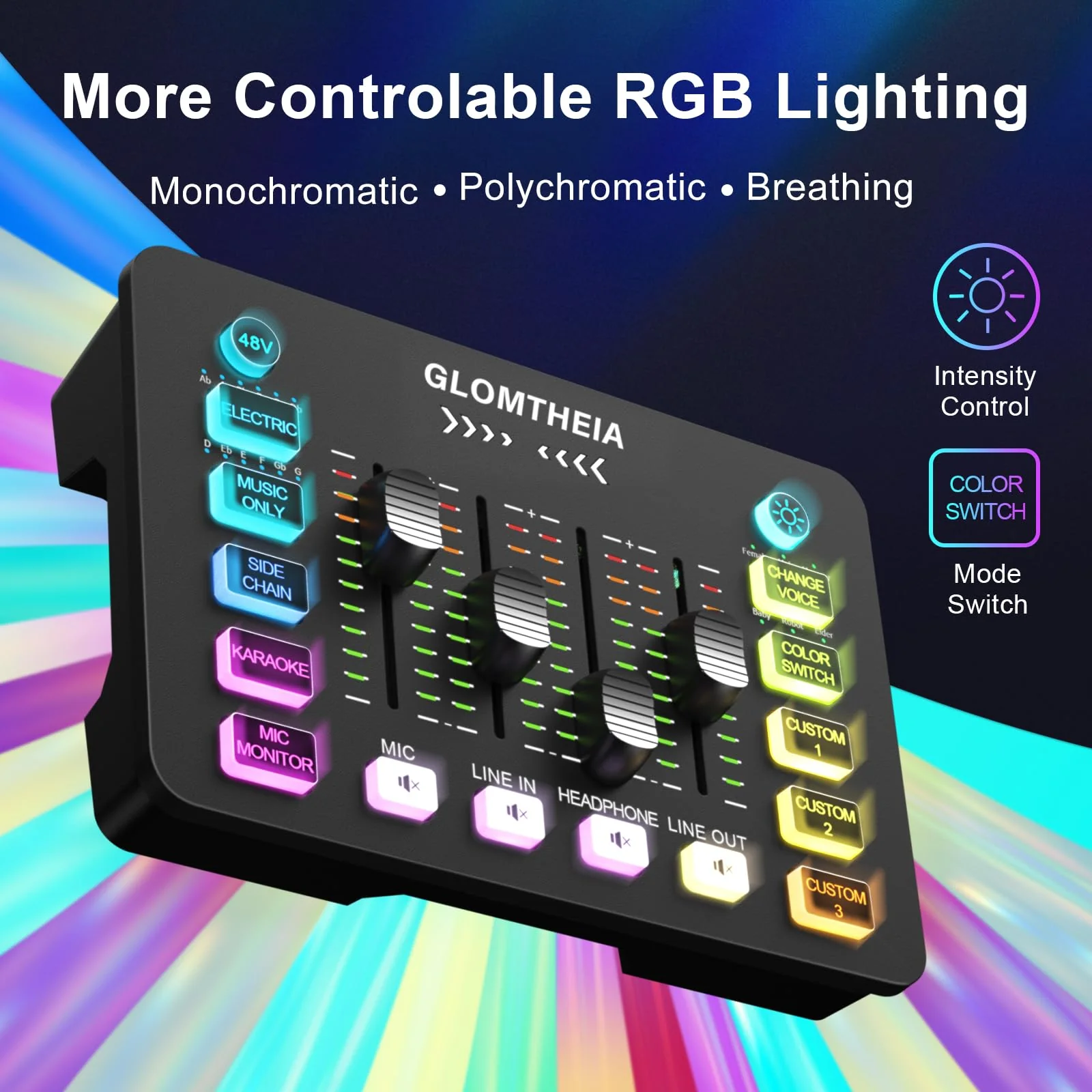 Gaming Sound Board Audio Interface Voice Changer for PC PS4 PS5 Streaming Mixer Soundboard Compatible with XLR Condenser/Dynamic Microphone - Image 6