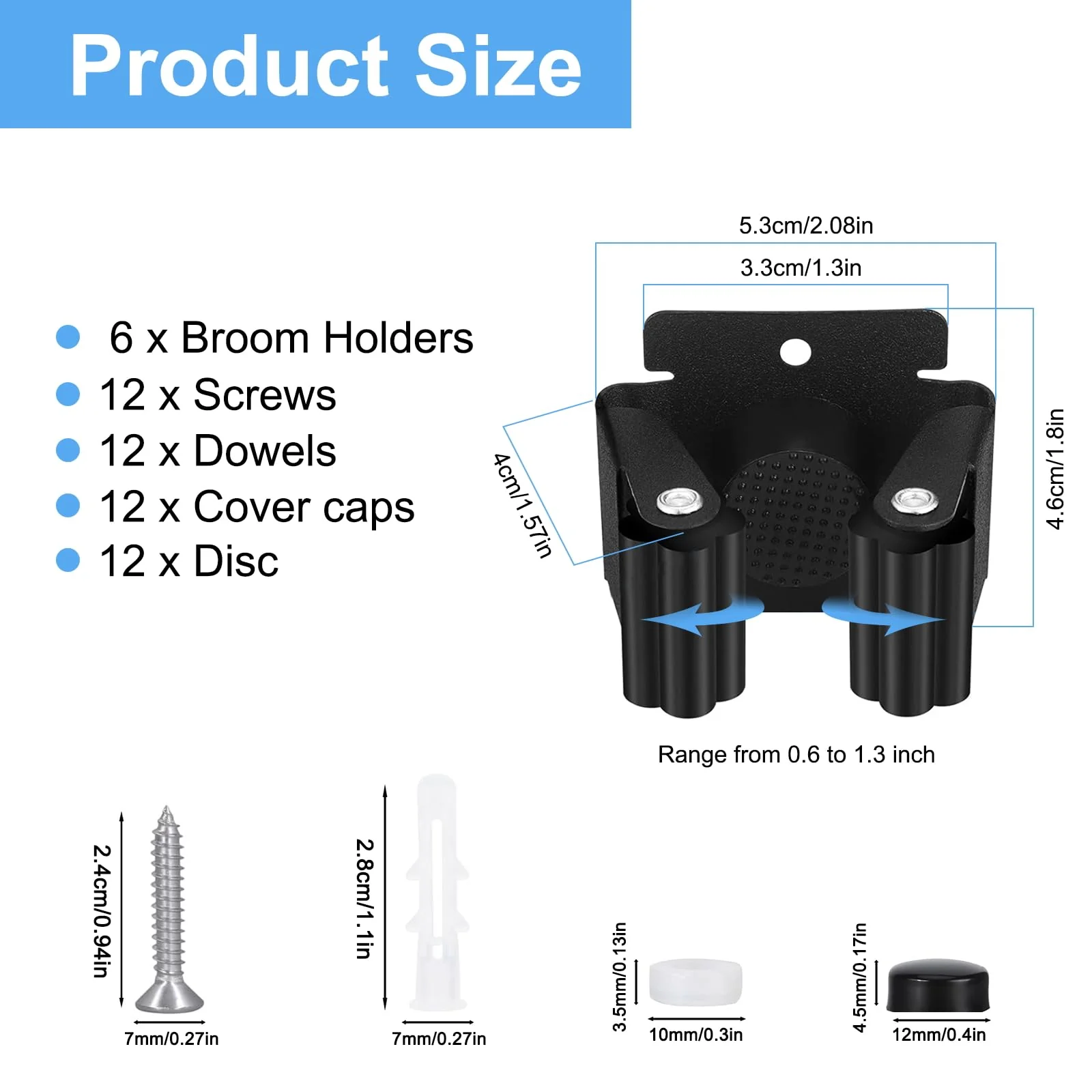 gaoduanluoluo 6/12 Piece Tool Holder Set, Broom Holder Wall, Garden Tool Holder, Tool Holder for Kitchen, Home, Bathroom, Garage (6) - Image 2
