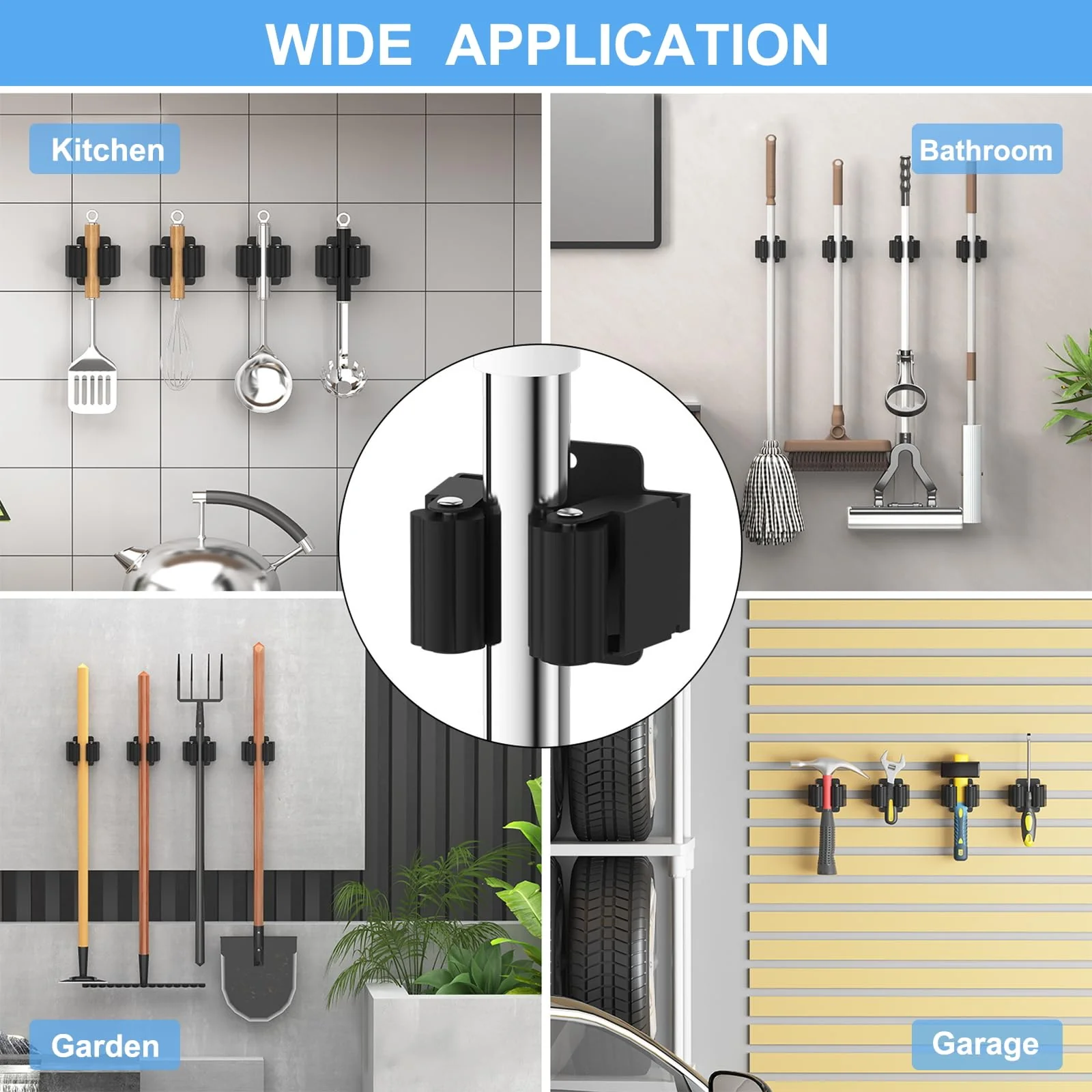 gaoduanluoluo 6/12 Piece Tool Holder Set, Broom Holder Wall, Garden Tool Holder, Tool Holder for Kitchen, Home, Bathroom, Garage (6) - Image 7