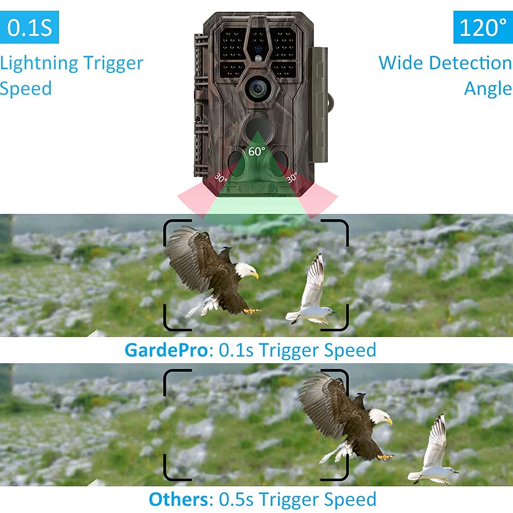 GardePro E5 Trail Camera, 48MP 1296p, Game Camera with Ultra Fast 0.1s Motion Activated, 100ft Night Vision, 90ft Detection Distance for Outdoor Wildlife Scouting, Hunting, Camo E5 Camo - Image 6