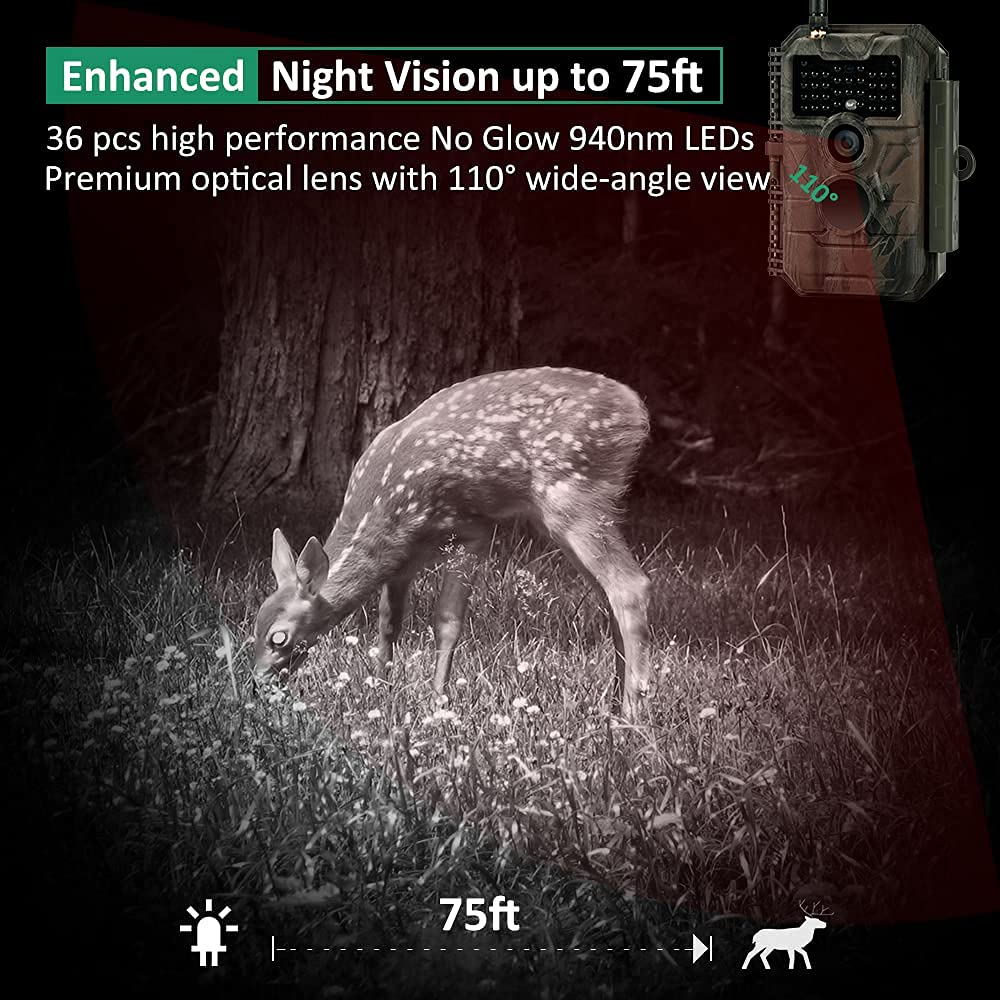 GardePro E6 Trail Camera WiFi 32MP 1296P Game Camera with No Glow Night Vision Motion Activated Waterproof for Wildlife Deer Scouting Hunting or Property Security, Camo - Image 6