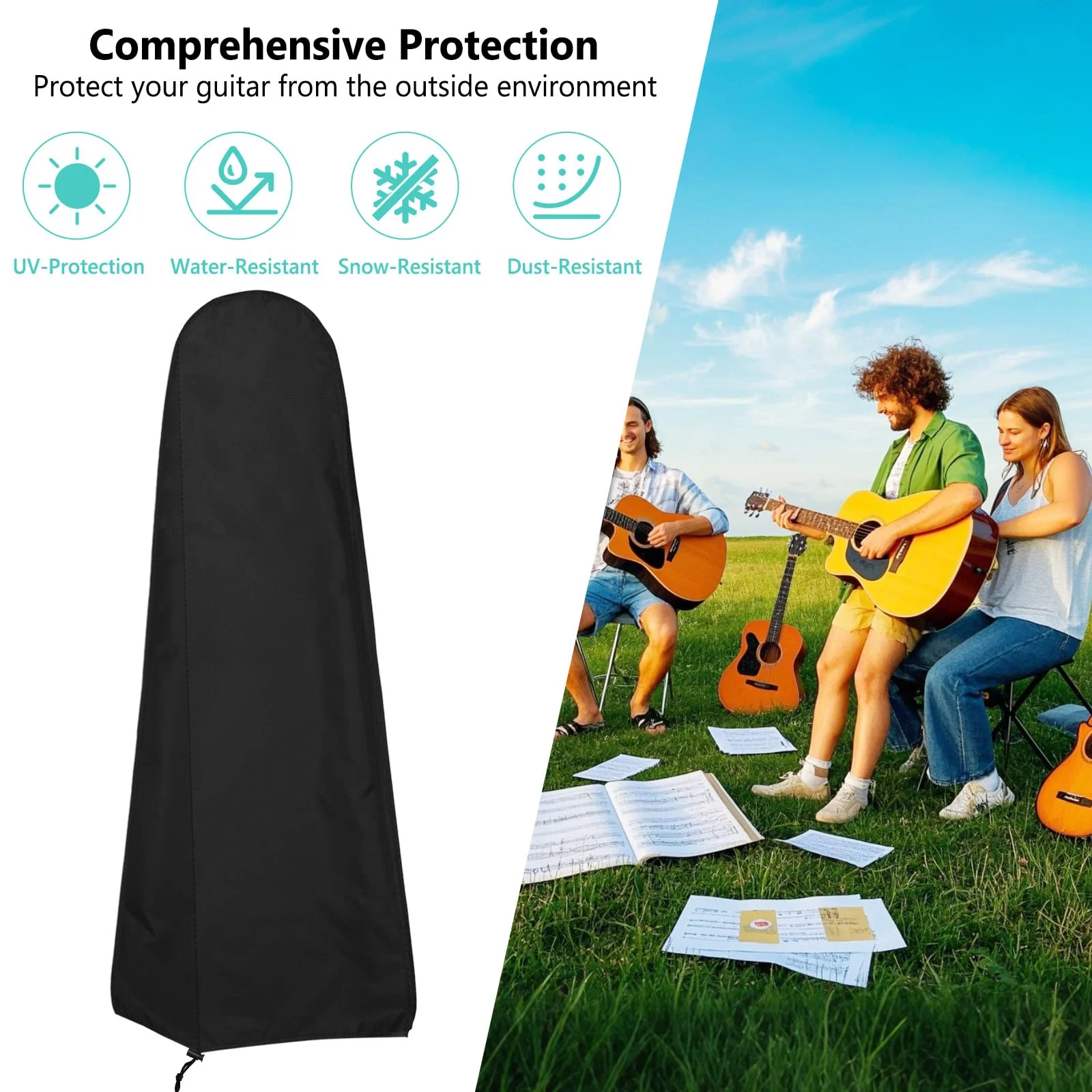 Gasadar Guitar Dust Cover Storage Bag for Acoustic Electric and Bass Guitars from Sun Dust Dirt UV Rays Waterproof and Durable Oxford Fabrics 17" L x 5" W x 43" H Black - Image 5