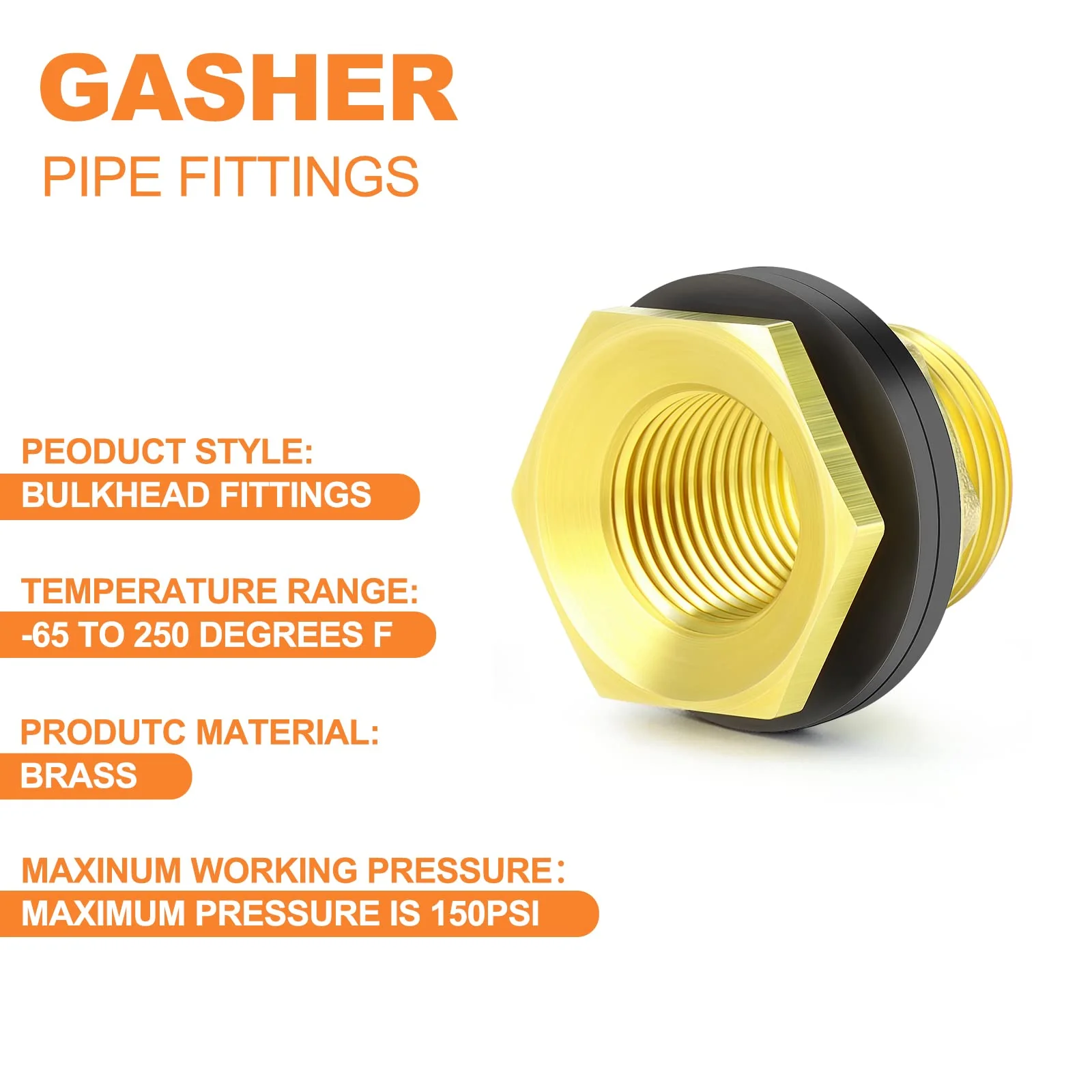 GASHER 8PCS Brass 1/2" Female 3/4" Male Bulkhead Tank Connector Adapter Fitting with Rubber Ring 1/2" Female-3/4" Male Without End Caps 8 - Image 4