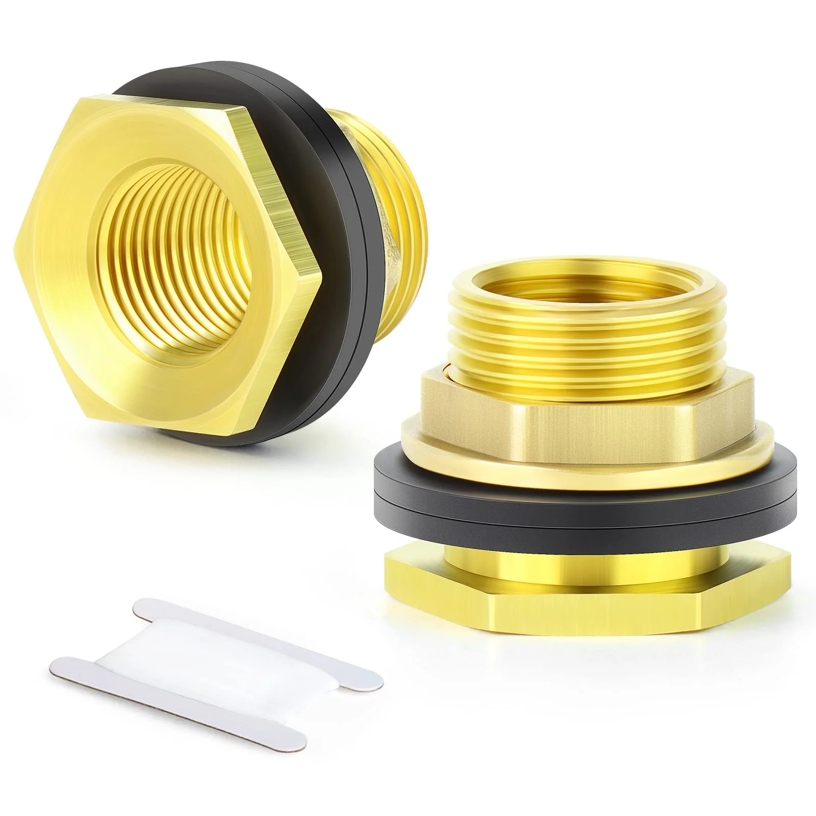 GASHER 8PCS Brass 1/2" Female 3/4" Male Bulkhead Tank Connector Adapter Fitting with Rubber Ring 1/2" Female-3/4" Male Without End Caps 8 - Image 7