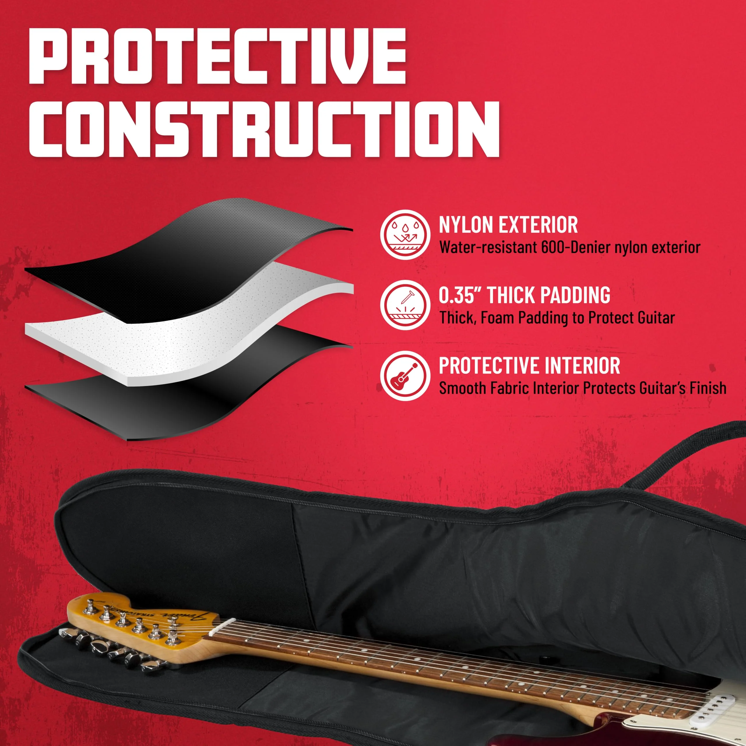 Gator Cases Foam Padded Bass Guitar Gig Bag, Fits Jazz and Precision Style Bass Guitars up to 46.5" in Length (GBE-BASS) - Image 2