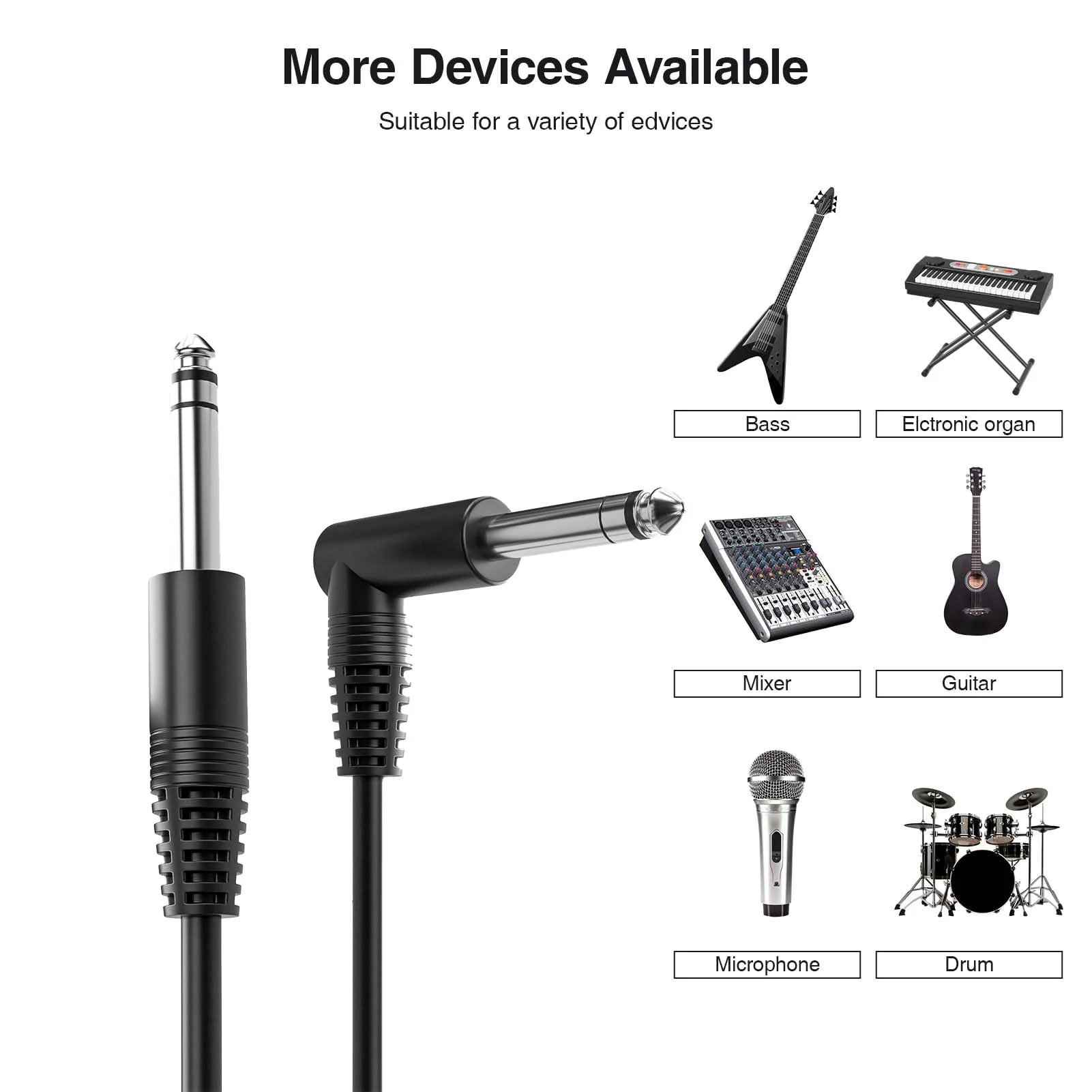 GC-BS2S 1/4 Inch Male Jack Stereo Audio Cord,6.35 Balanced Line Lead for Electric Guitar,Bass,Keyboard,Mixer,Amplifier/AMP,Speaker GC-BS2S (Right Angle-to-Straight, 15Feet(2Pack)) Right Angle-to-Straight 15Feet(2Pack) - Image 3