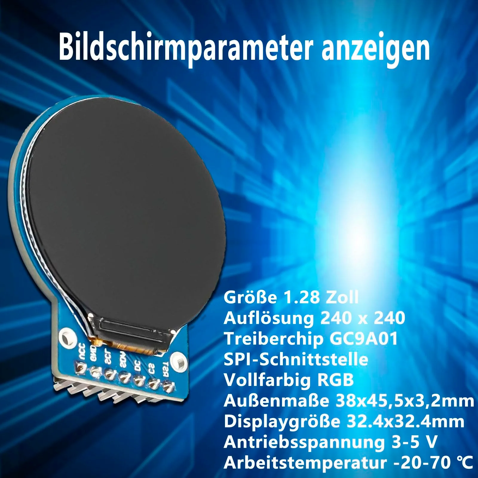 GC9A01 1.28 Inch Circular TFT Screen for Arduino RGB IPS HD 240 x 240 Resolution SPI Interface LCD Display Module for Display Devices, Real-time Monitoring and Instrument Display - Image 5