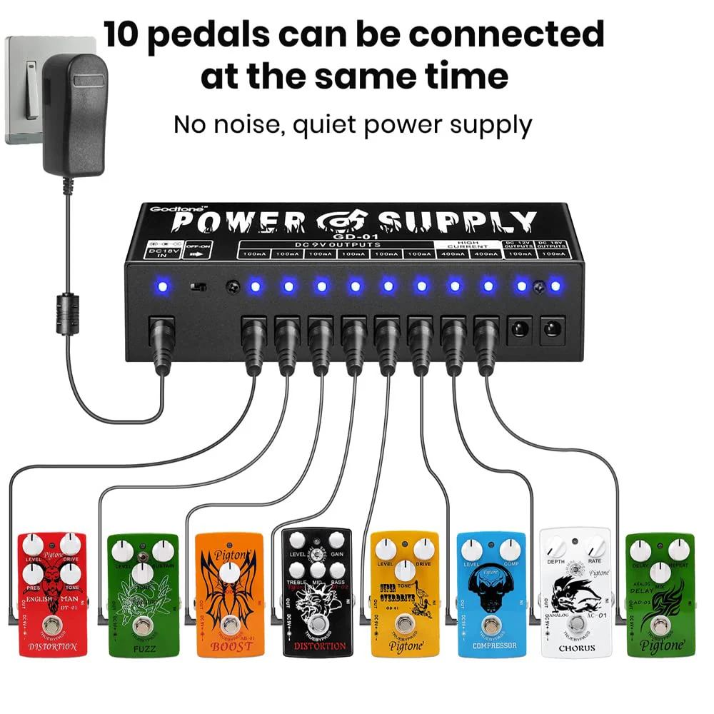 GD-01 Guitar Pedal Power Supply High Current 10 Isolated DC Output for 9V/12V/18V Effect Pedals - Image 5