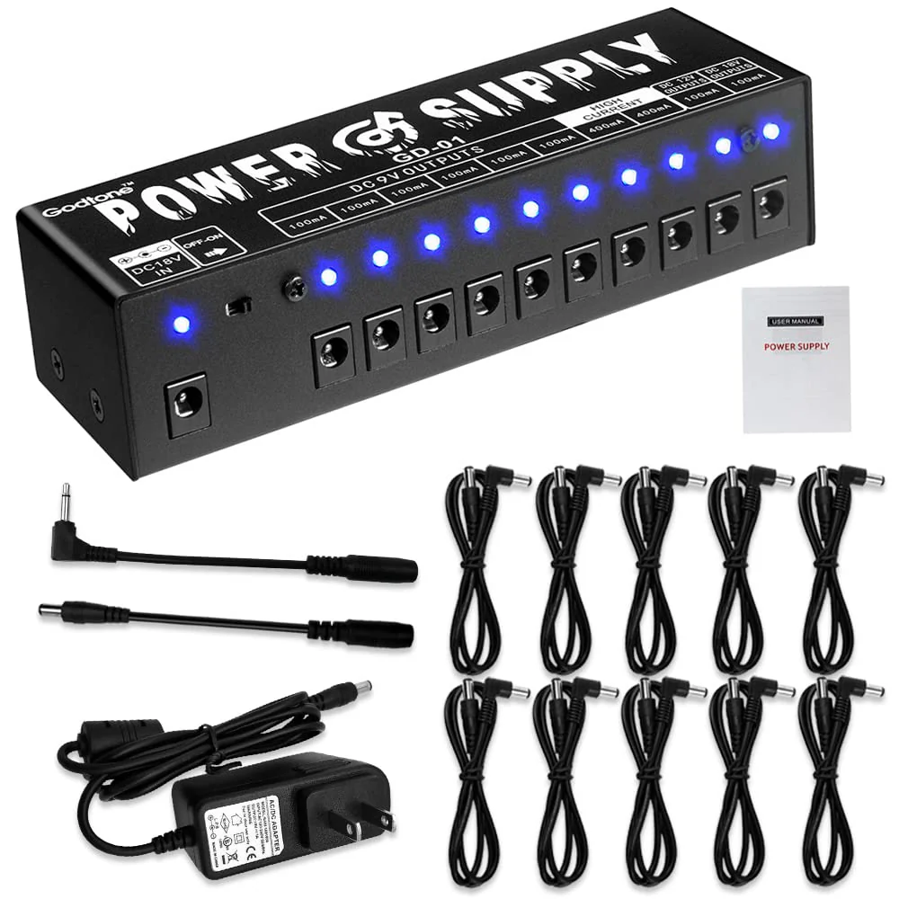GD-01 Guitar Pedal Power Supply High Current 10 Isolated DC Output for 9V/12V/18V Effect Pedals - Image 7