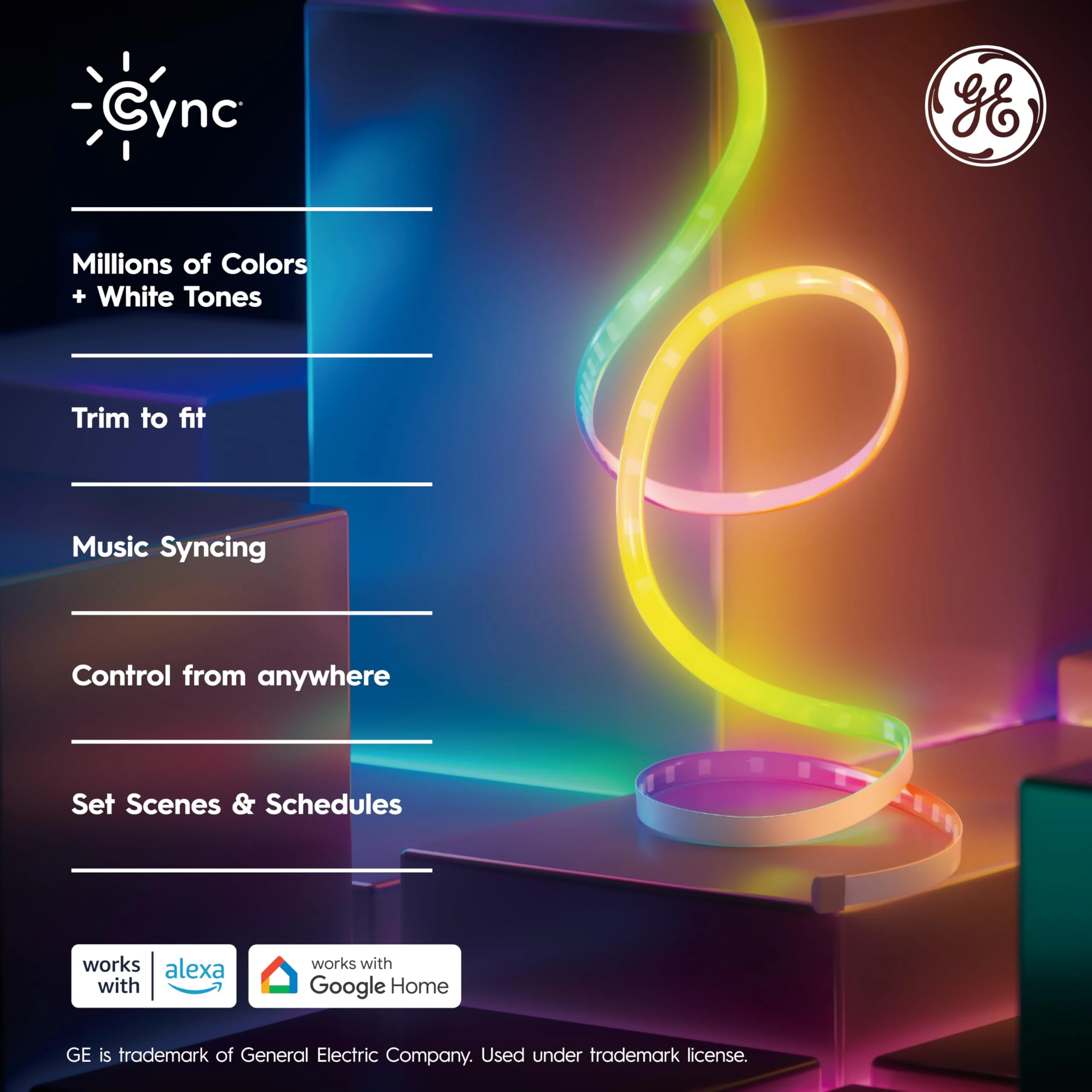 GE Cync Dynamic Effects Smart LED Light Strip with Music Sync, Color Changing WiFi Lights, Indoor Light Strip, Compatible with Alexa and Google Home, 16ft and Power Supply 16 Foot - Image 2