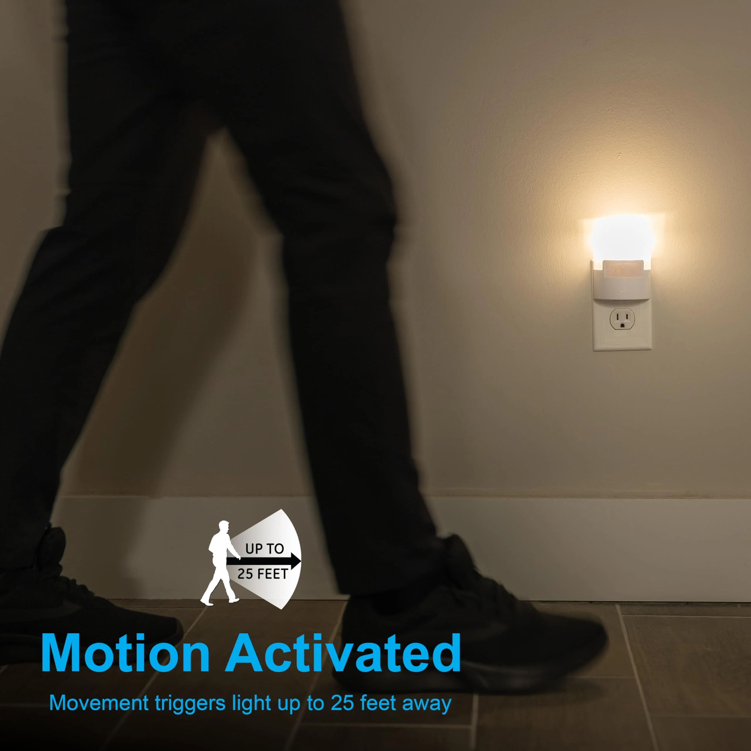 GE LED Motion Sensor Night Light, Plug into wall, 40 Lumens, Soft White, UL-Certified, Energy Efficient, Ideal Nightlight for Bedroom, Bathroom, Kitchen, Hallway, 46632, White, 2 Pack White 40 Lumens - Image 2