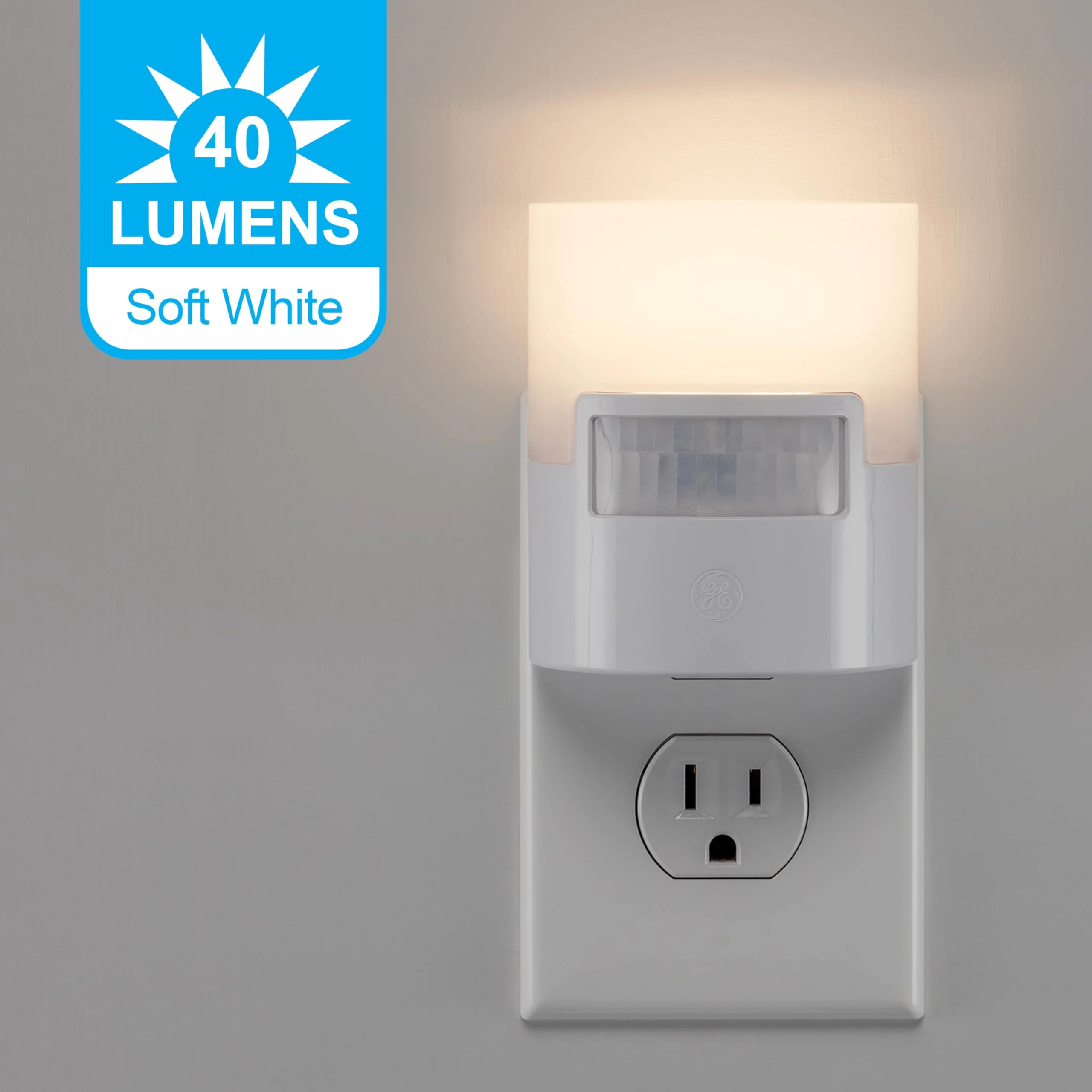 GE LED Motion Sensor Night Light, Plug into wall, 40 Lumens, Soft White, UL-Certified, Energy Efficient, Ideal Nightlight for Bedroom, Bathroom, Kitchen, Hallway, 46632, White, 2 Pack White 40 Lumens - Image 3