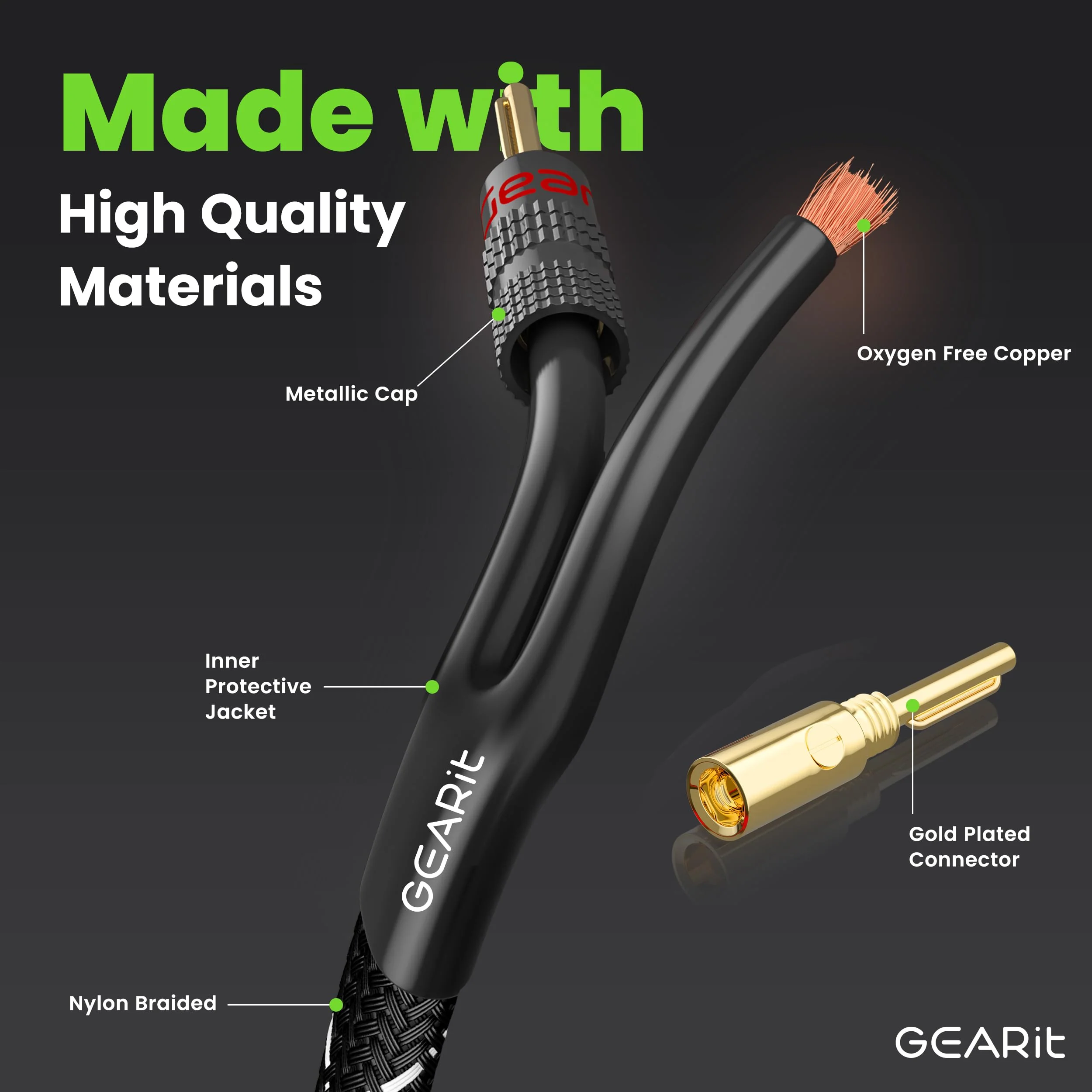 GearIT 10AWG Speaker Cable Wire with Gold-Plated Banana Tip Plugs (3 Feet) in-Wall CL2 Rated, Heavy Duty Braided, 99.9% Oxygen-Free Copper (OFC) - Black 3 Feet - Image 2