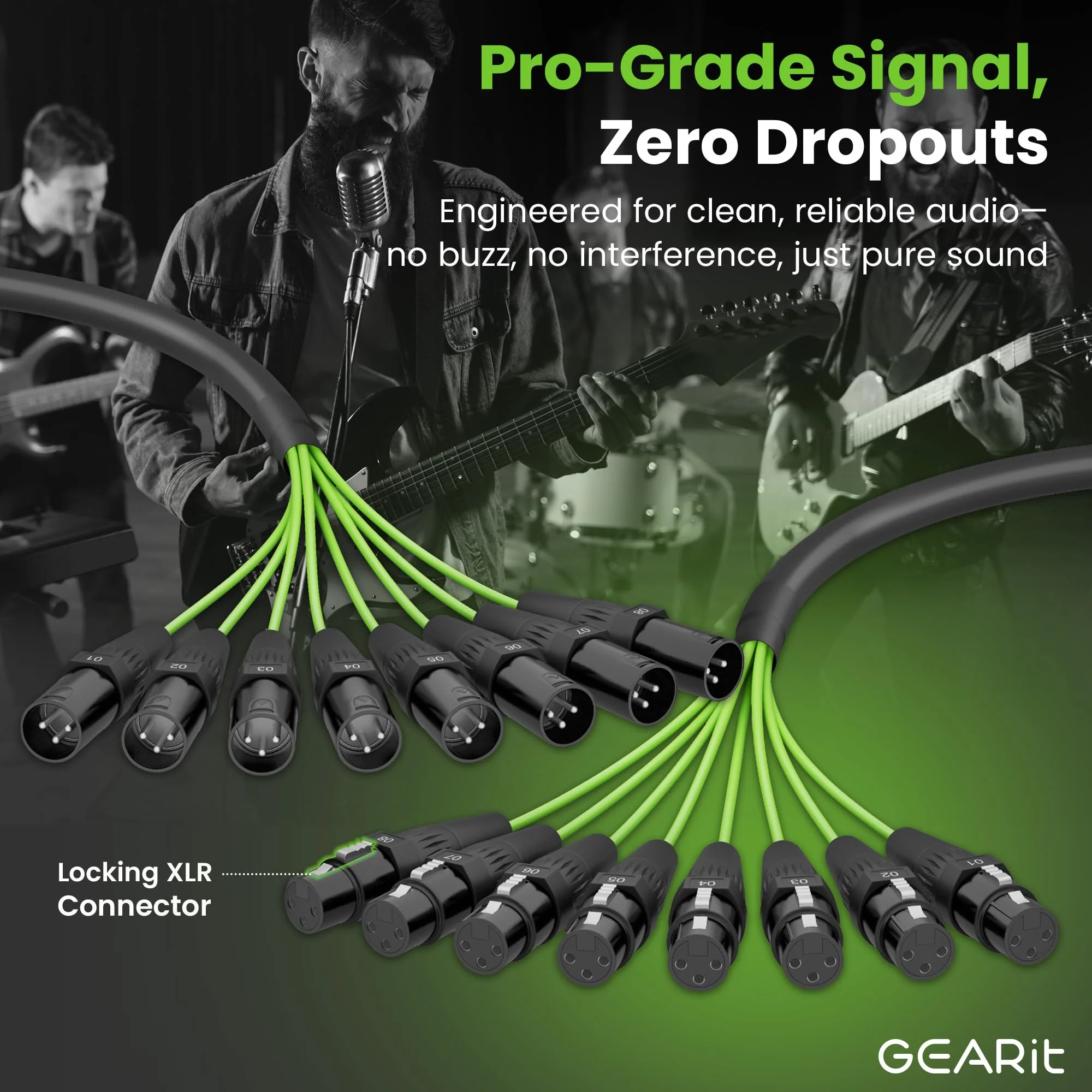 GEARit 8-Channel XLR Snake Cable (10 ft) - 100% Oxygen-Free Copper Snake Wire, Channel Labels, Metal XLR Connectors for Pro Audio - 10 Feet 8-Channel - 10 Feet Black - Image 2